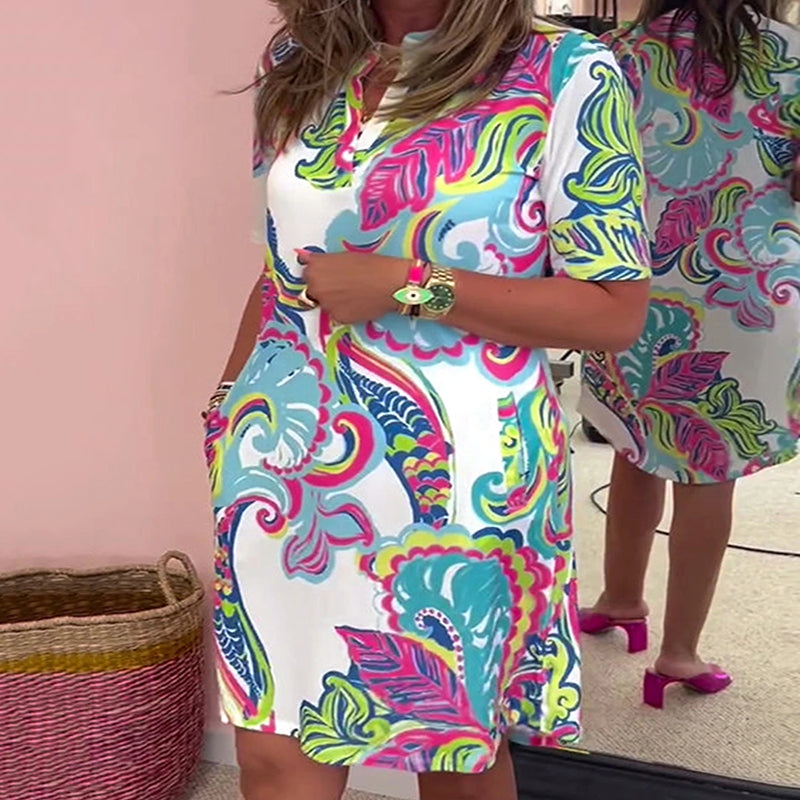 Chloe™ | Sunset Whirl V-Neck Dress
