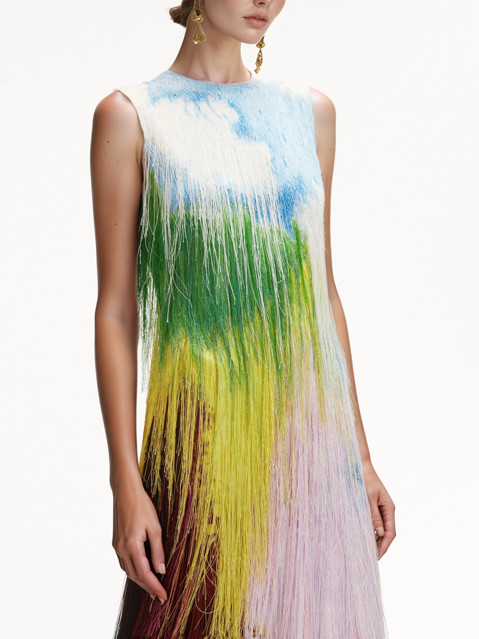 Abstract Brushstroke Fringe Cocktail Dress