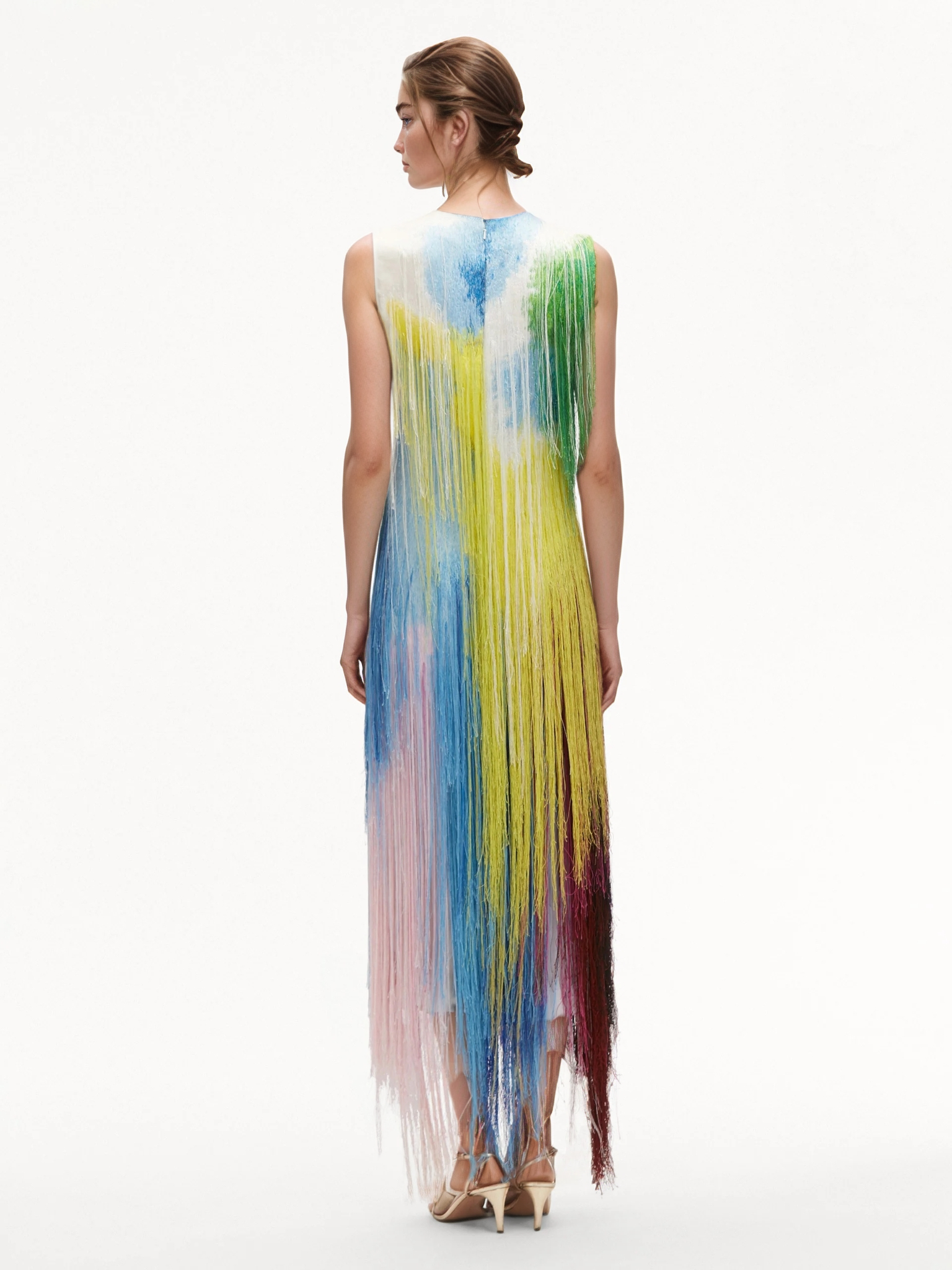 Abstract Brushstroke Fringe Cocktail Dress