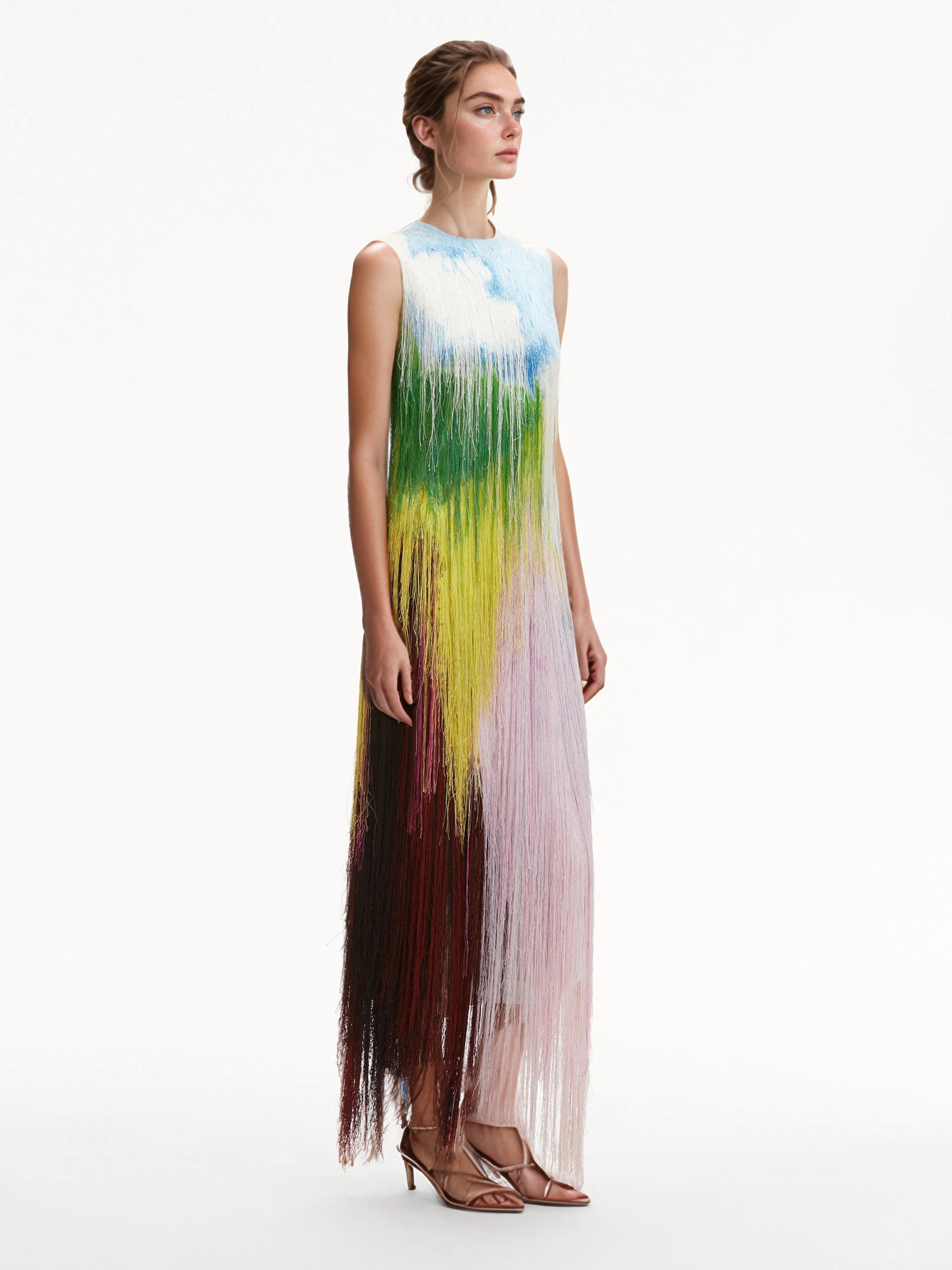 Abstract Brushstroke Fringe Cocktail Dress