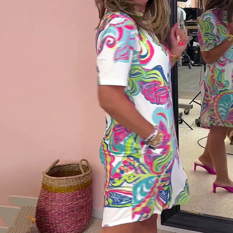 Chloe™ | Sunset Whirl V-Neck Dress