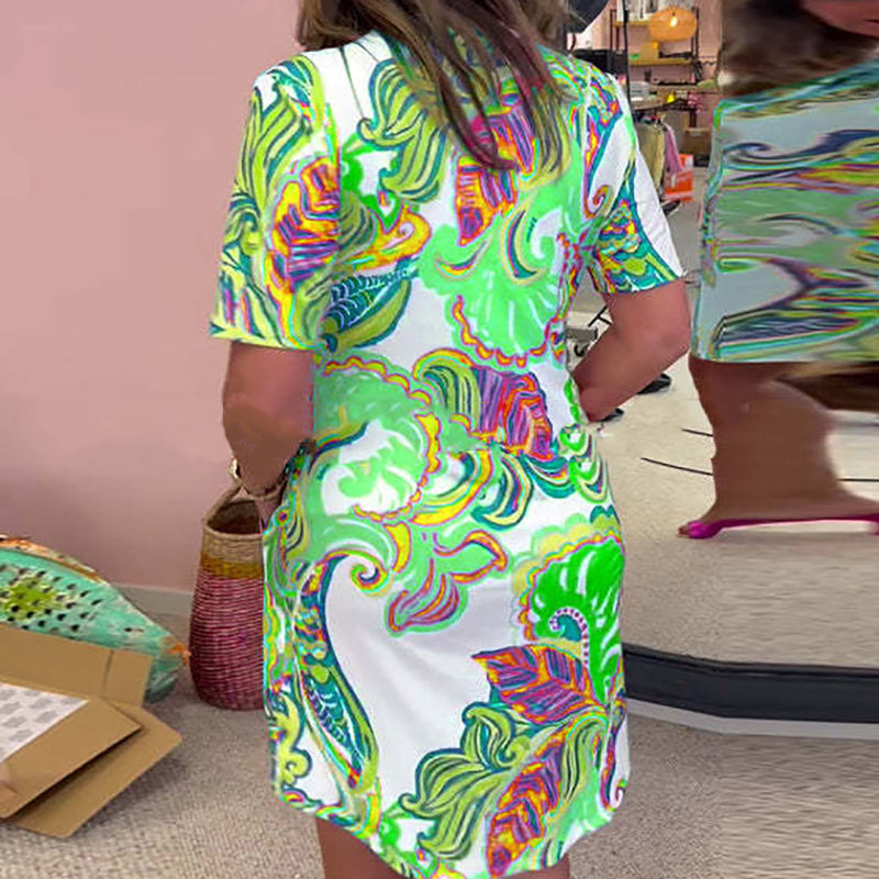 Chloe™ | Sunset Whirl V-Neck Dress