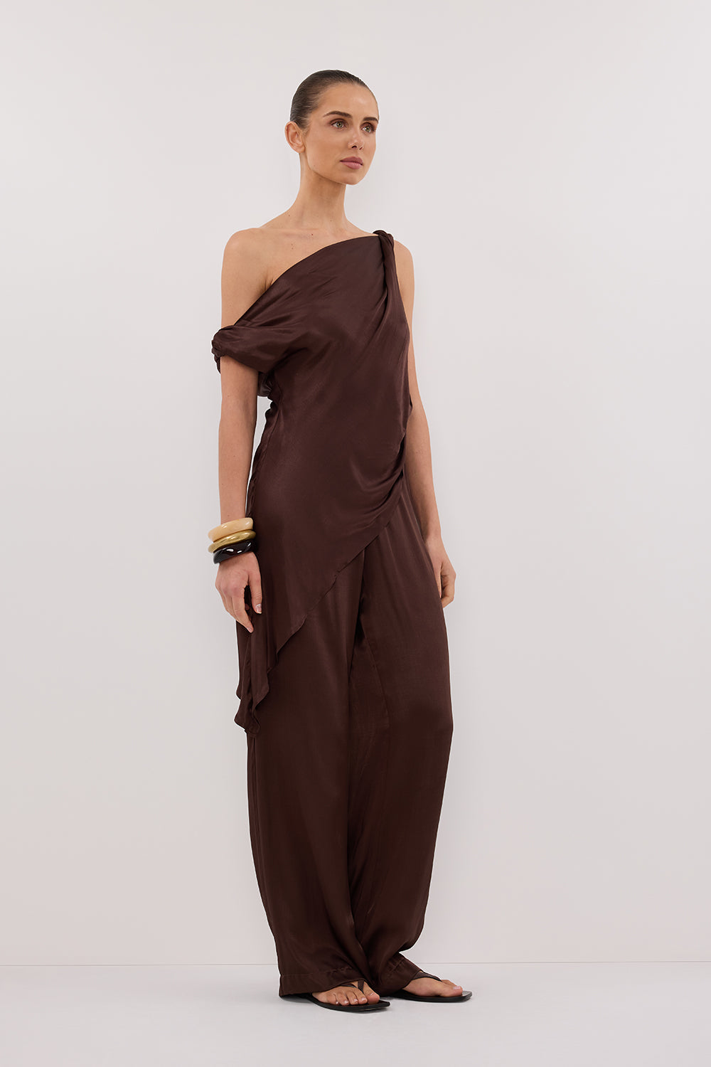 EVE BITTER CHOC ASYM SATIN TOP
