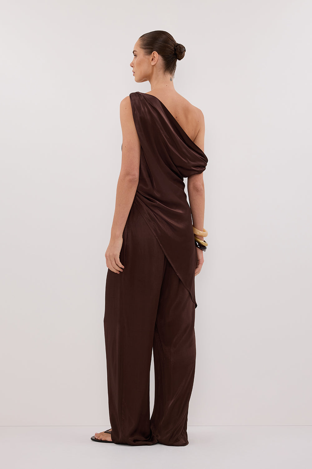 EVE BITTER CHOC ASYM SATIN TOP