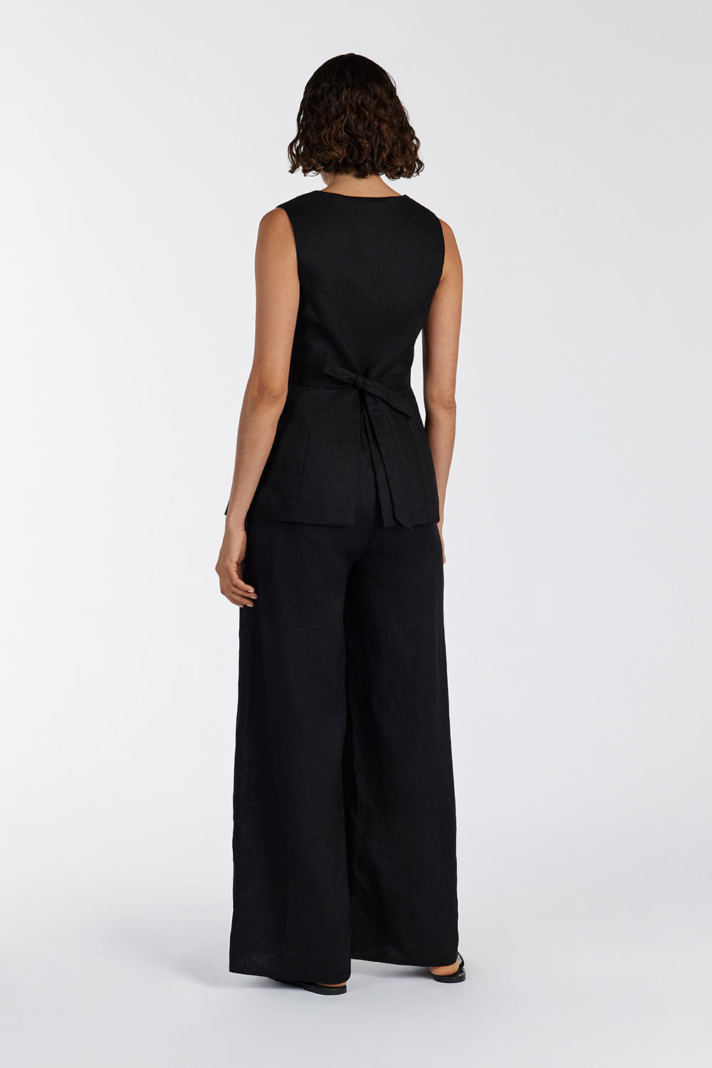 GINA BLACK LINEN ELASTIC WAIST PANT