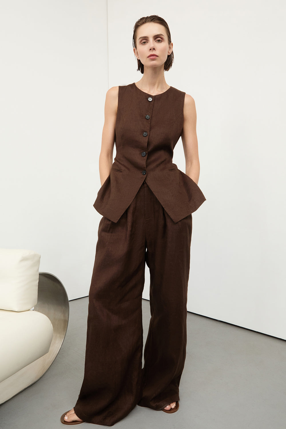 HOLDEN BITTER CHOC LINEN PANT