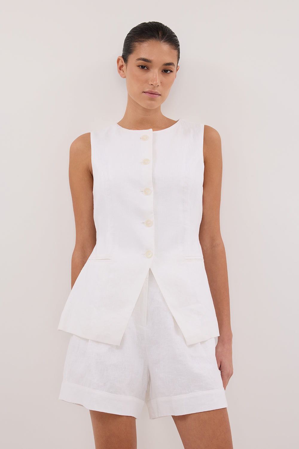 ALESSIA WHITE LINEN VEST