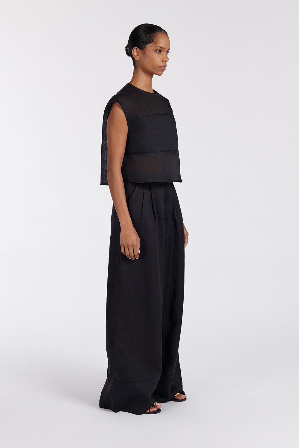 KAI BLACK RAMIE PANELLED TOP