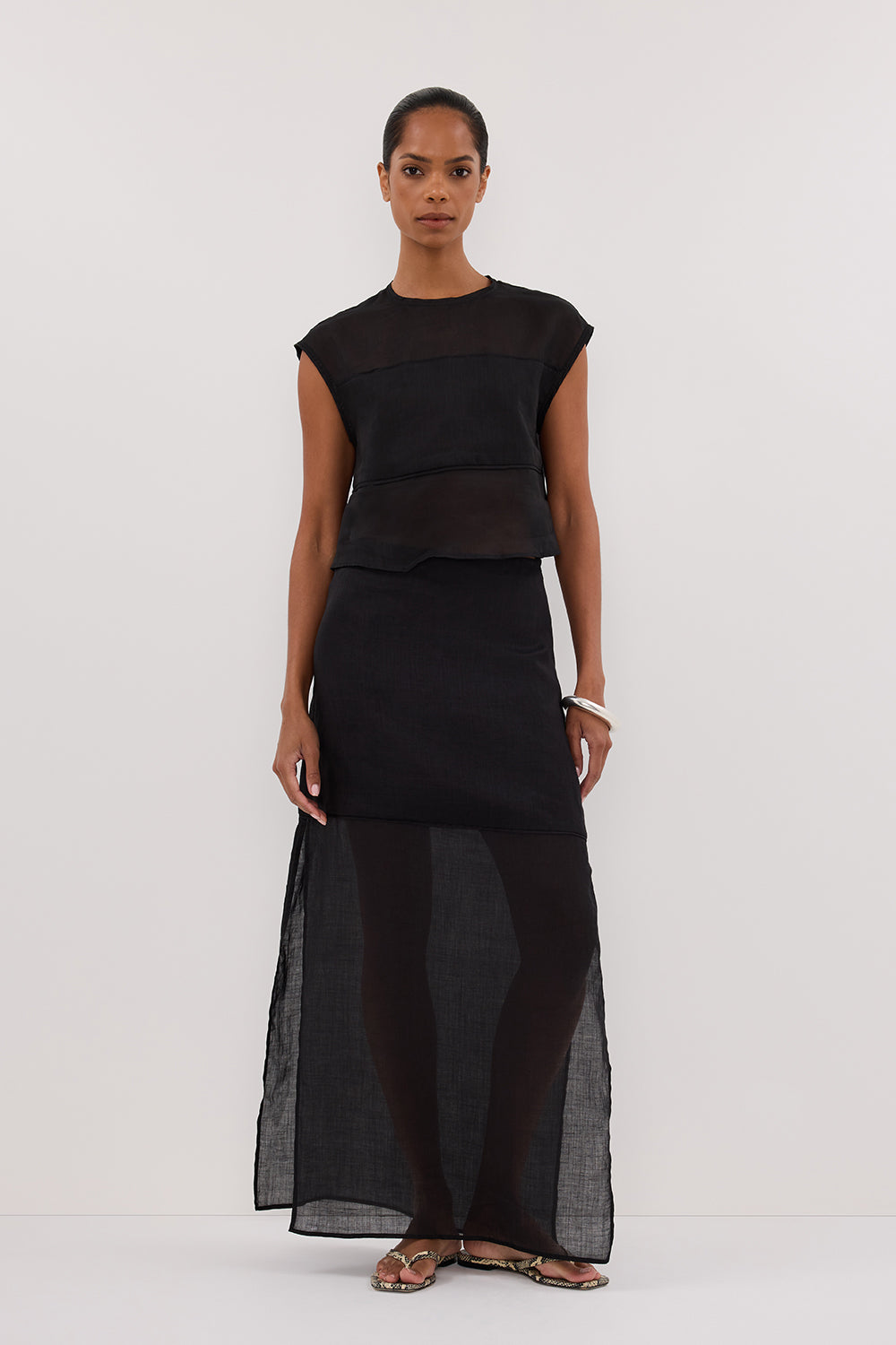 KAI BLACK RAMIE PANELLED TOP