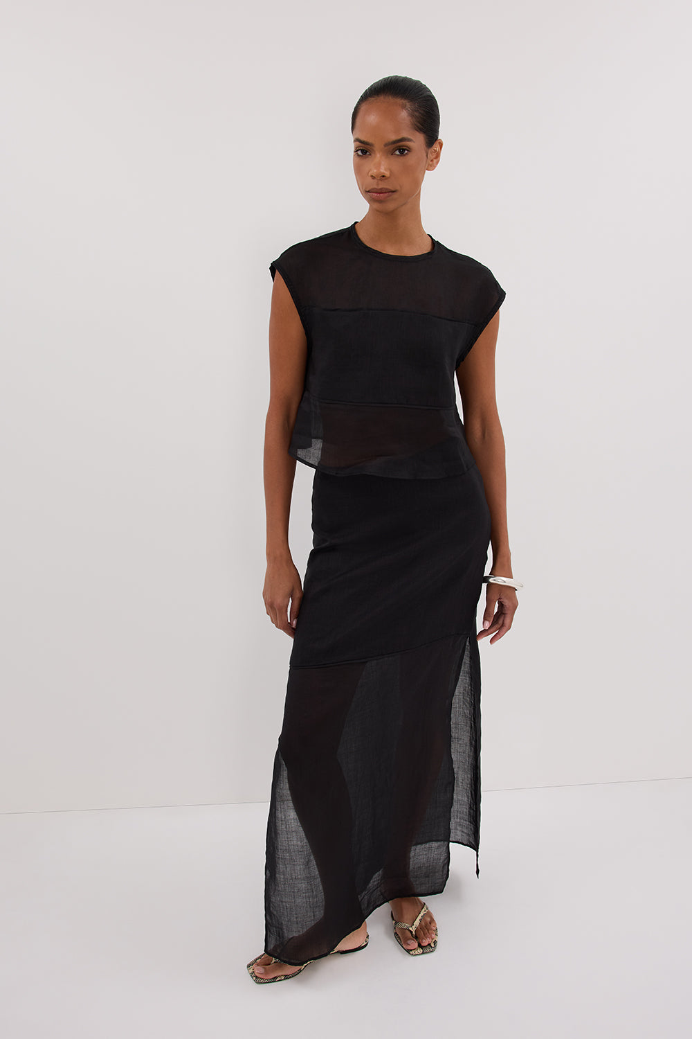 KAI BLACK RAMIE PANELLED TOP