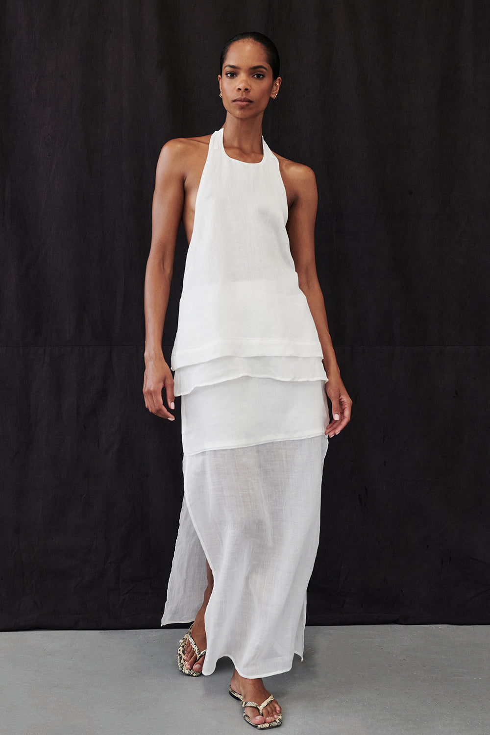 KAI WHITE RAMIE MIDI SKIRT