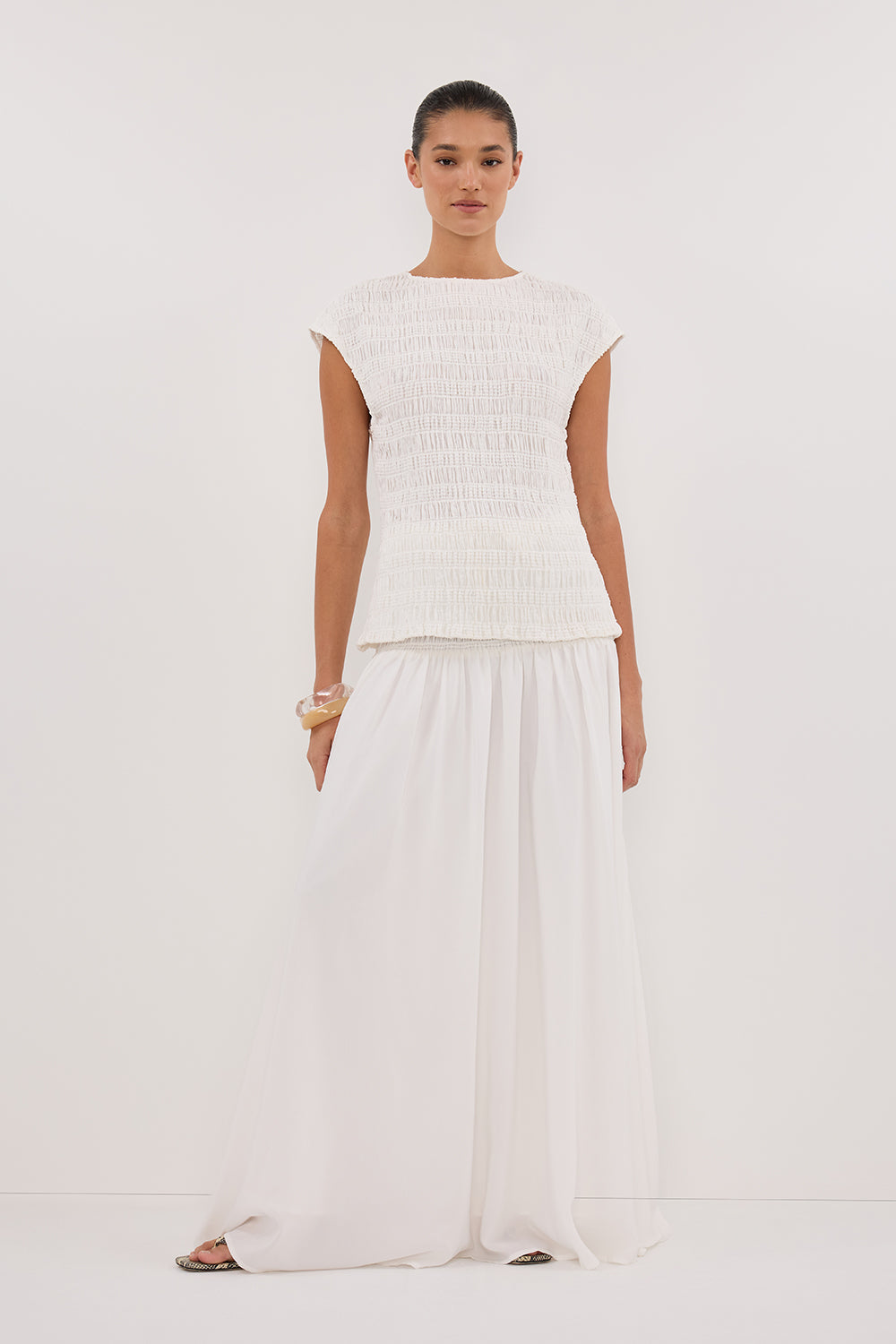 SIERRA WHITE TEXTURED MIDI SKIRT