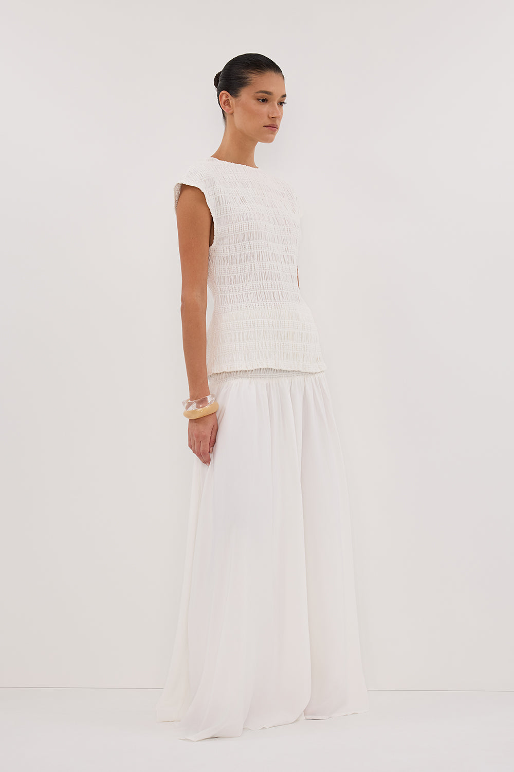 SIERRA WHITE TEXTURED MIDI SKIRT