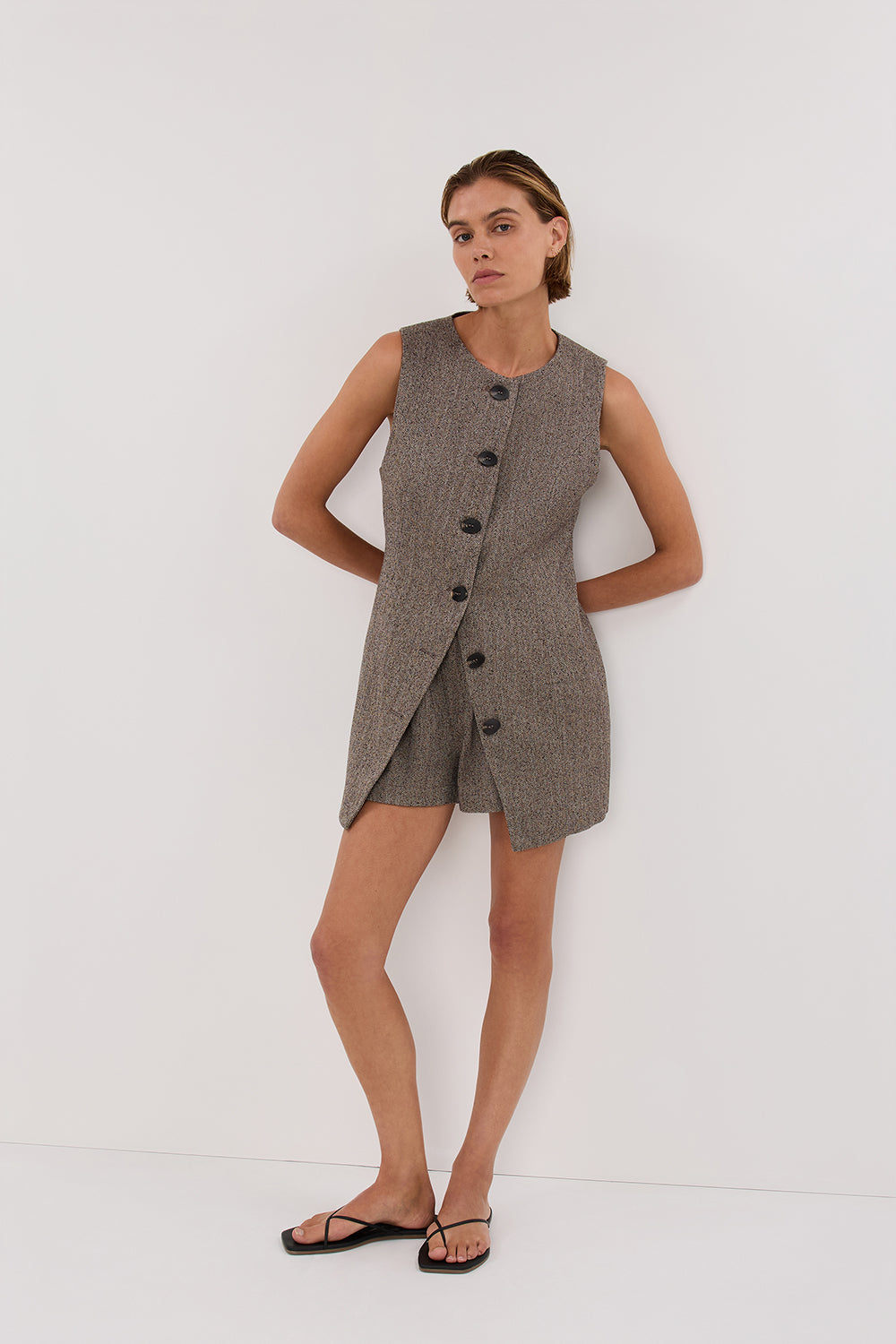 FRANKIE CHOC TWEED ELASTIC SHORT