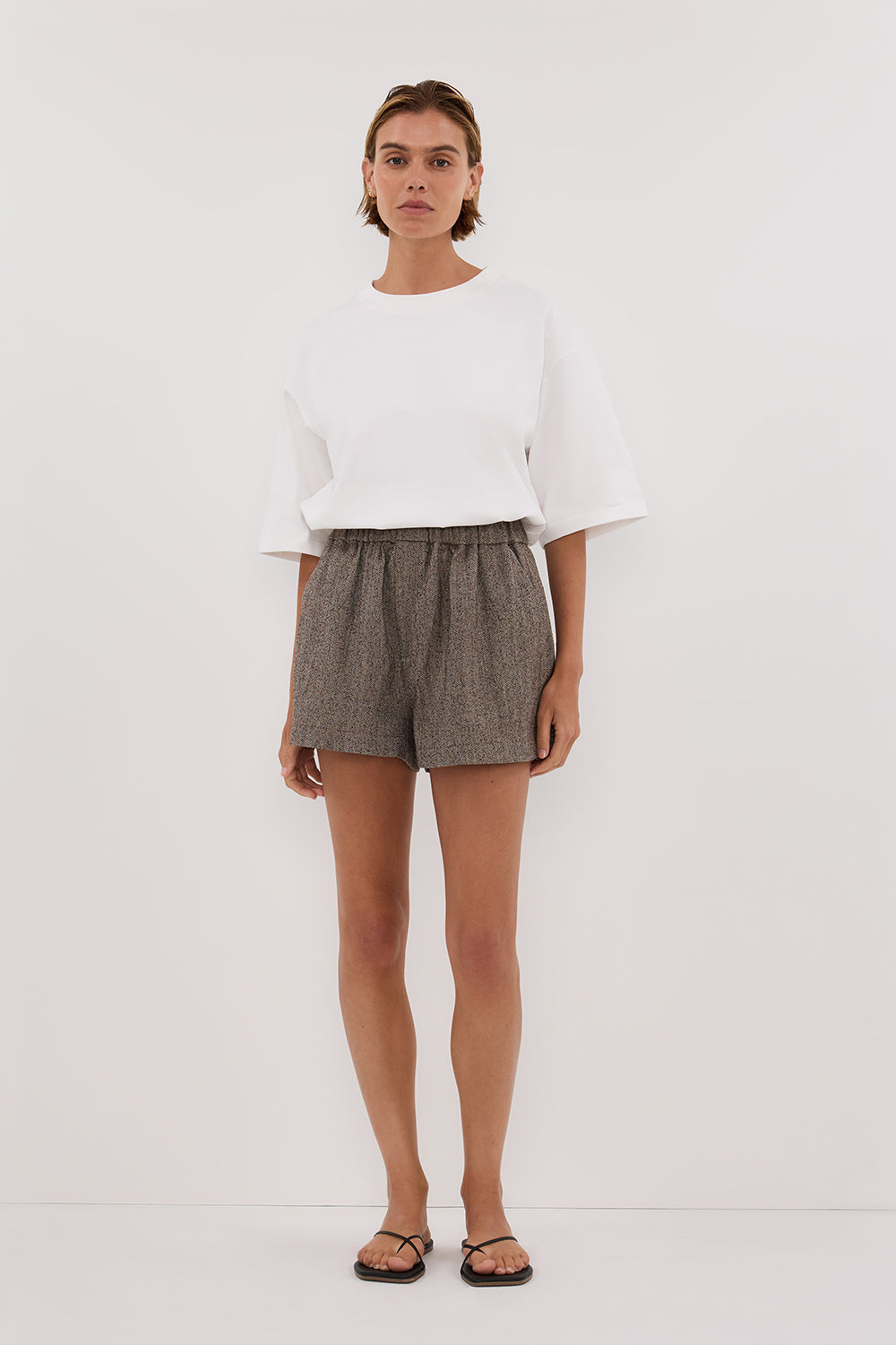 FRANKIE CHOC TWEED ELASTIC SHORT