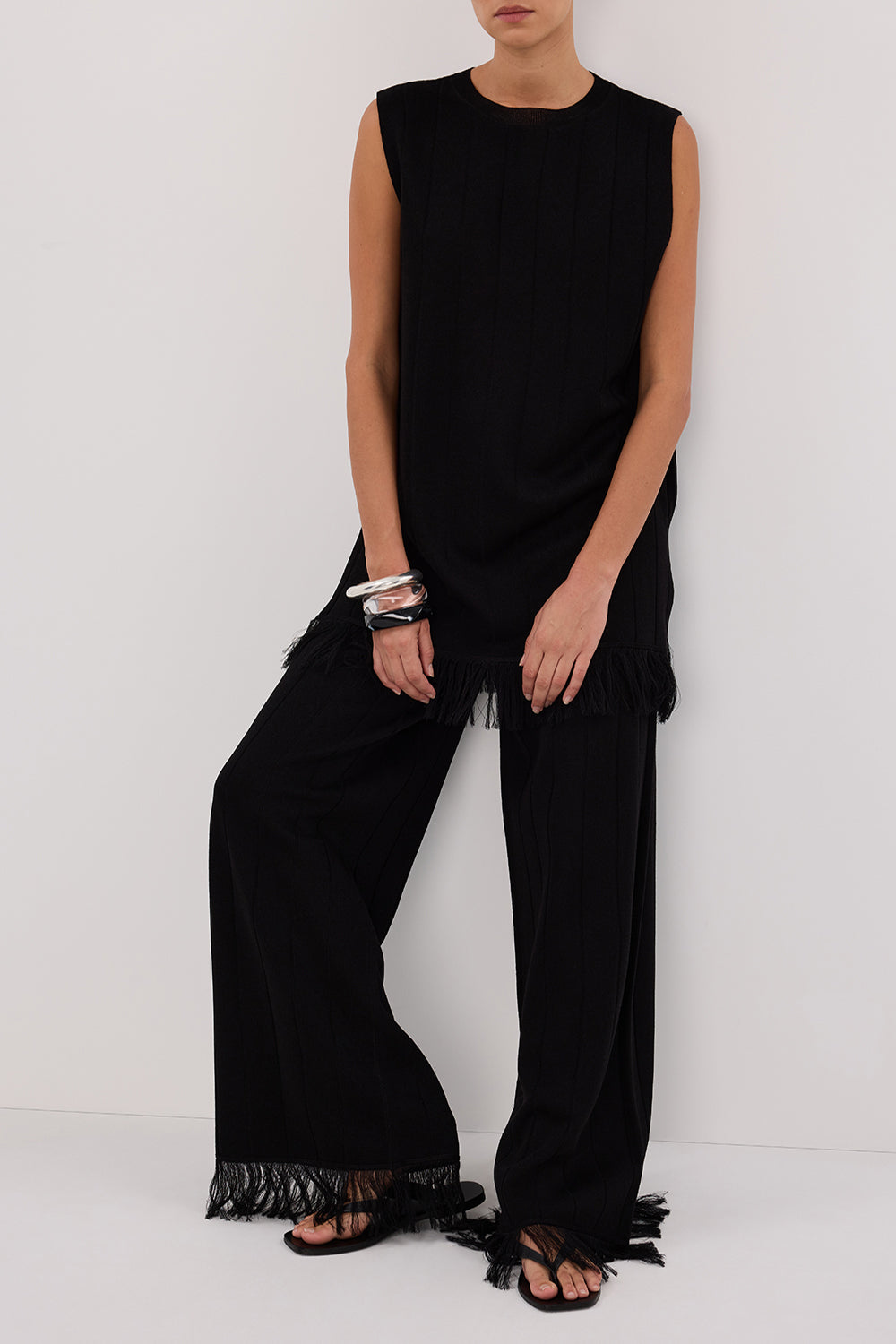 ARIA BLACK FRINGED KNIT PANT
