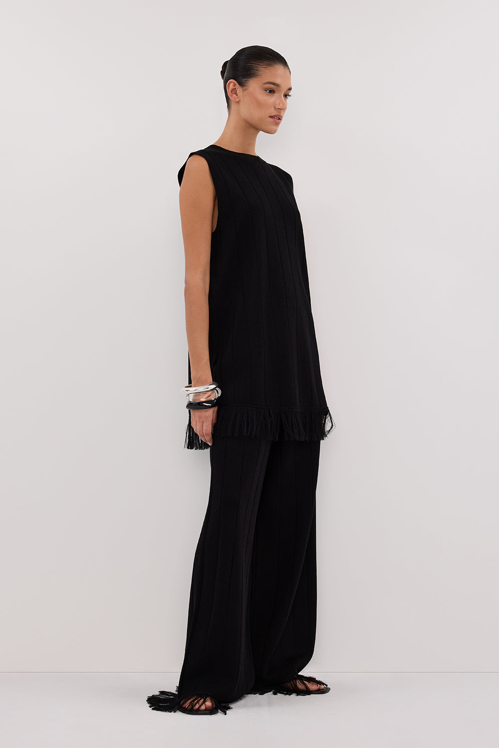 ARIA BLACK FRINGED KNIT PANT