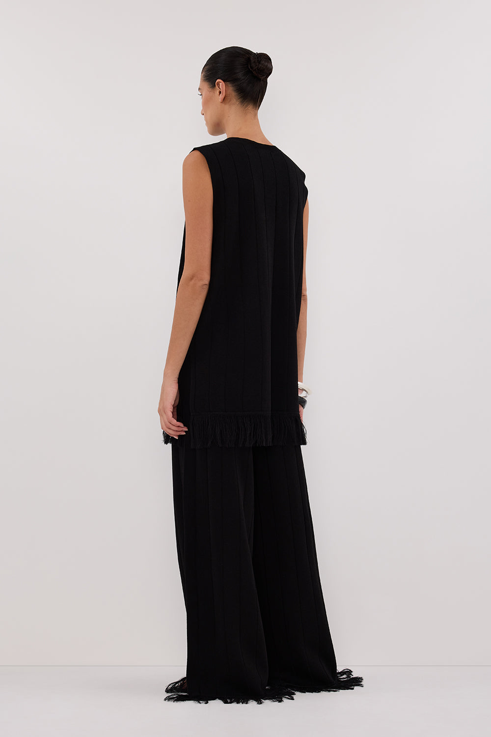 ARIA BLACK FRINGED KNIT PANT
