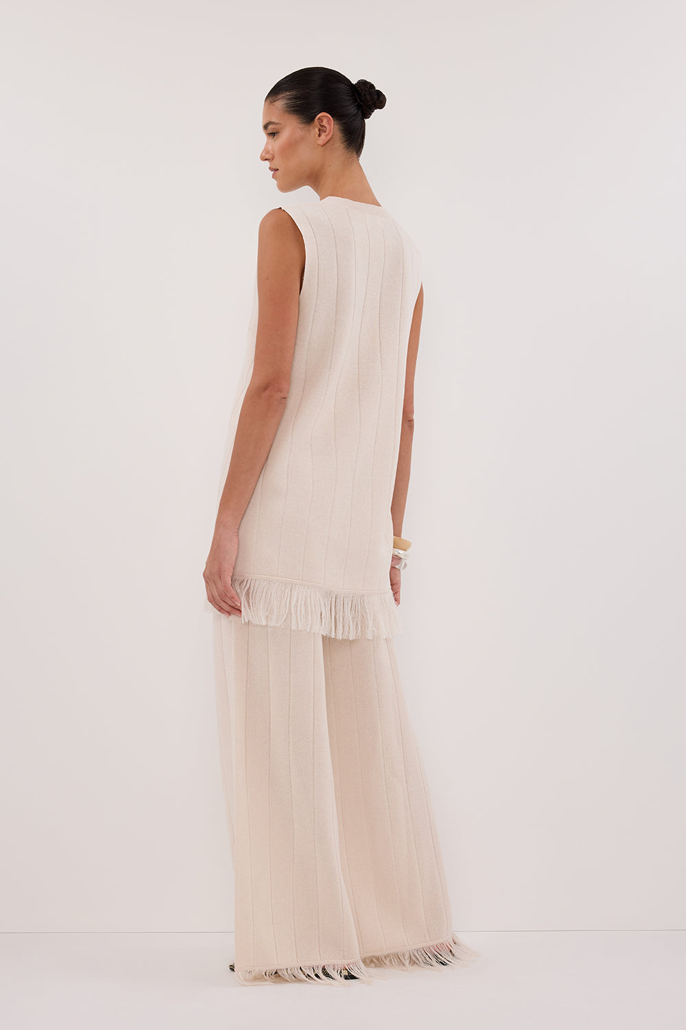 ARIA CREAM FRINGED KNIT PANT