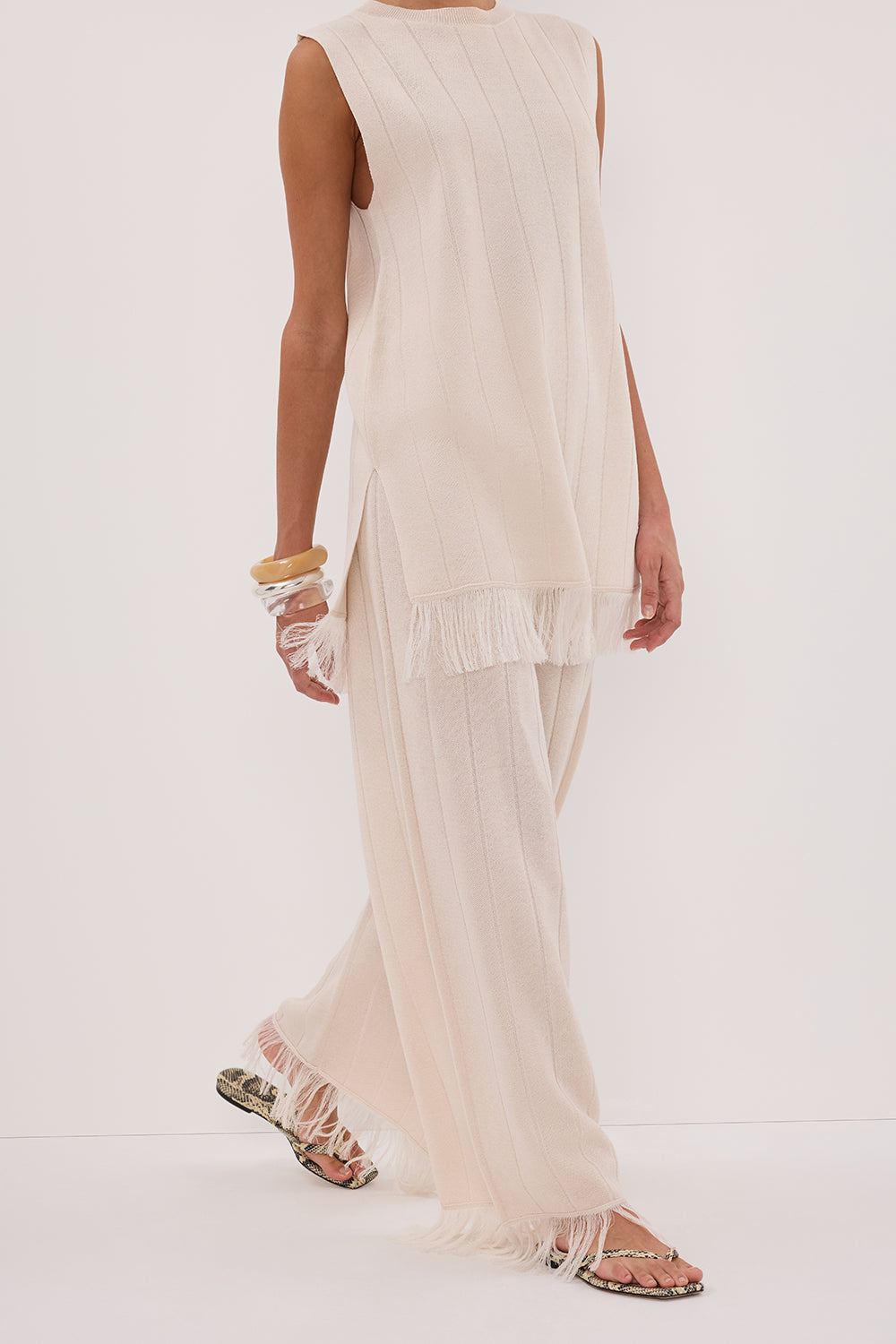 ARIA CREAM FRINGED KNIT PANT