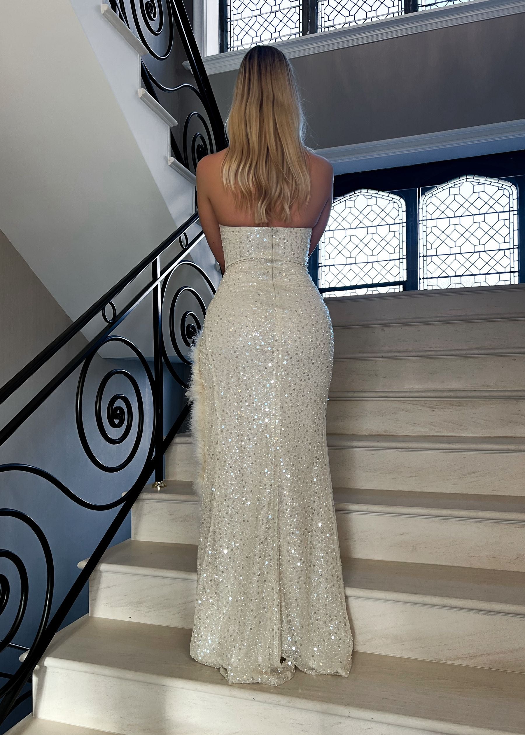 Secrets Out Embellished Gown - Pearl