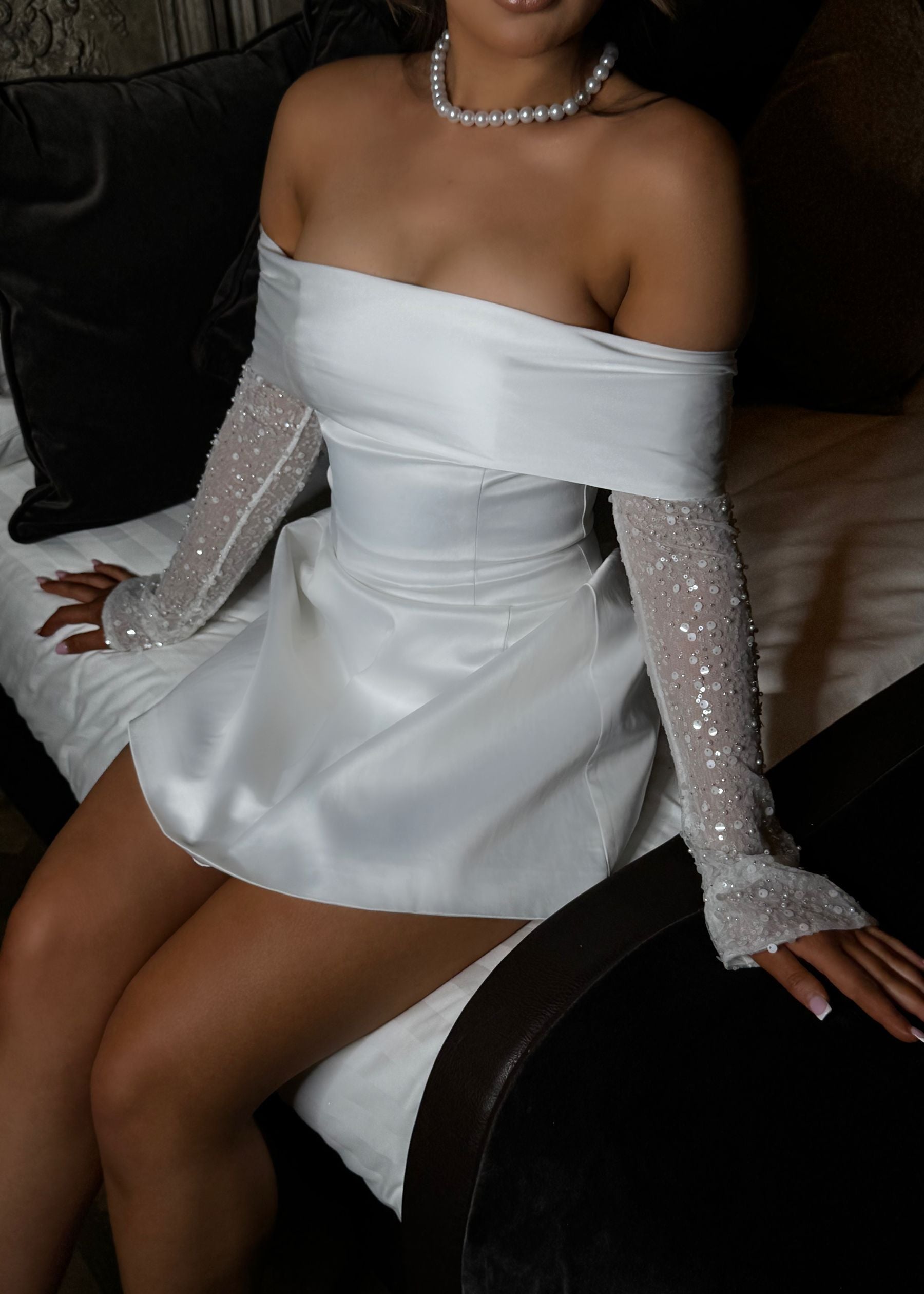 Luminous Love Embellished Long Sleeve Mini Dress - White