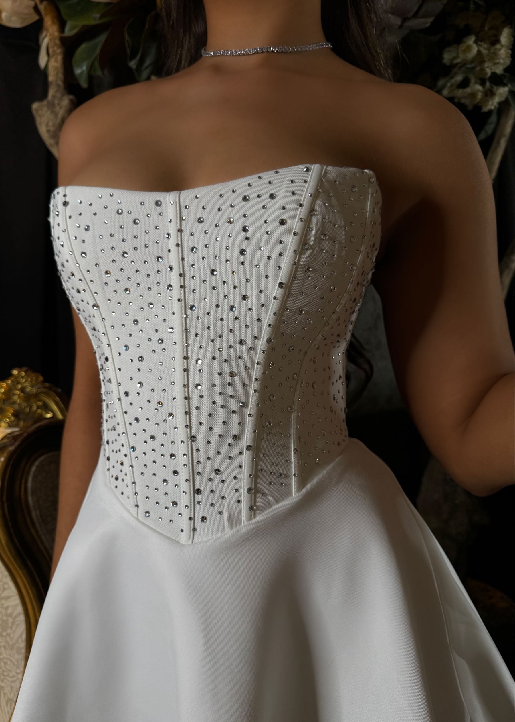 Sweet As Ever Embellished Strapless Mini Dress - White
