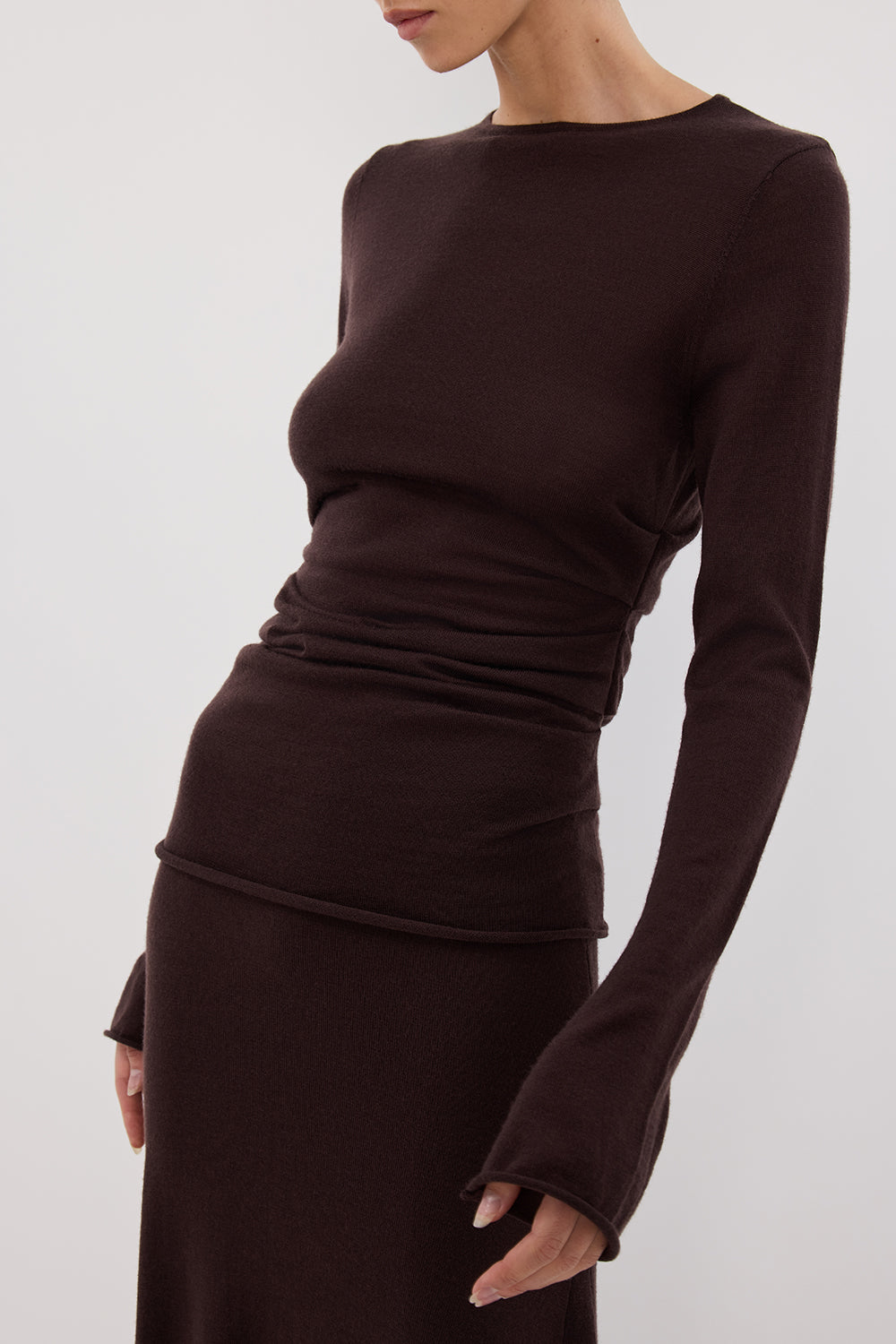NICO BITTER CHOC MERINO KNIT TOP