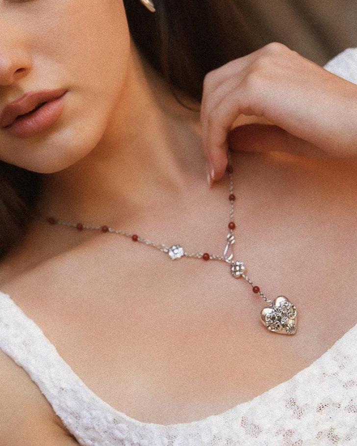 Carnelian Veil Lariat Necklace