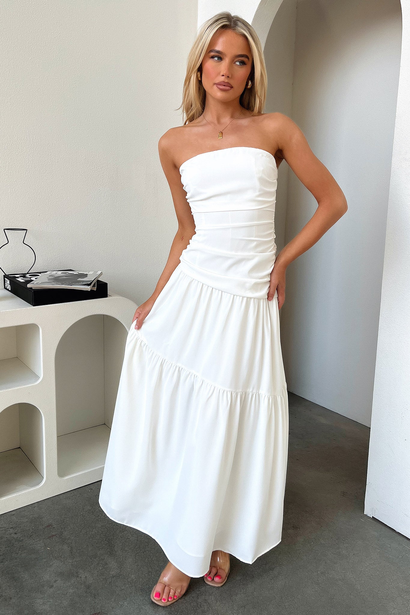 Charlotte Strapless Maxi Dress - White