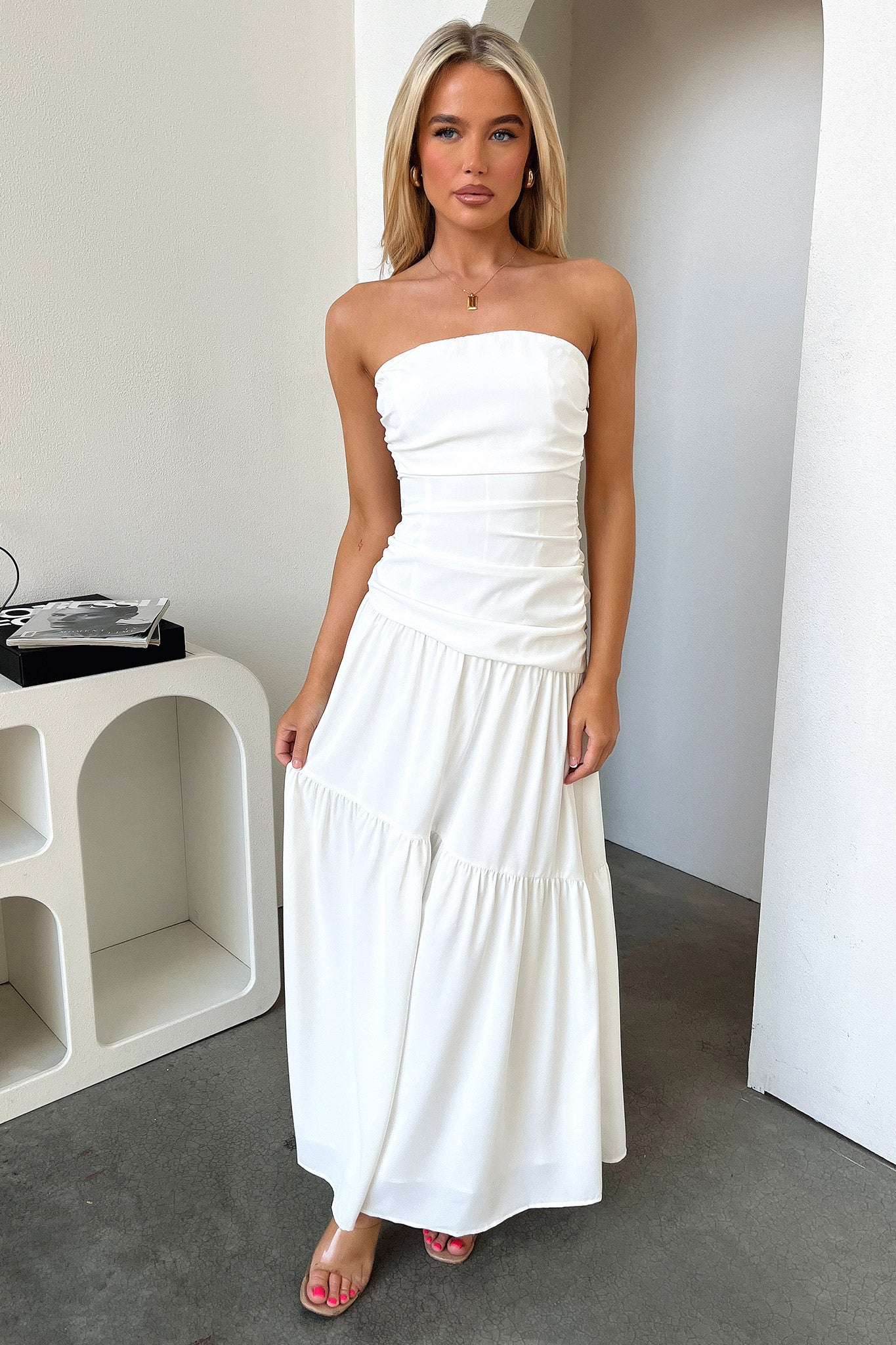 Charlotte Strapless Maxi Dress - White