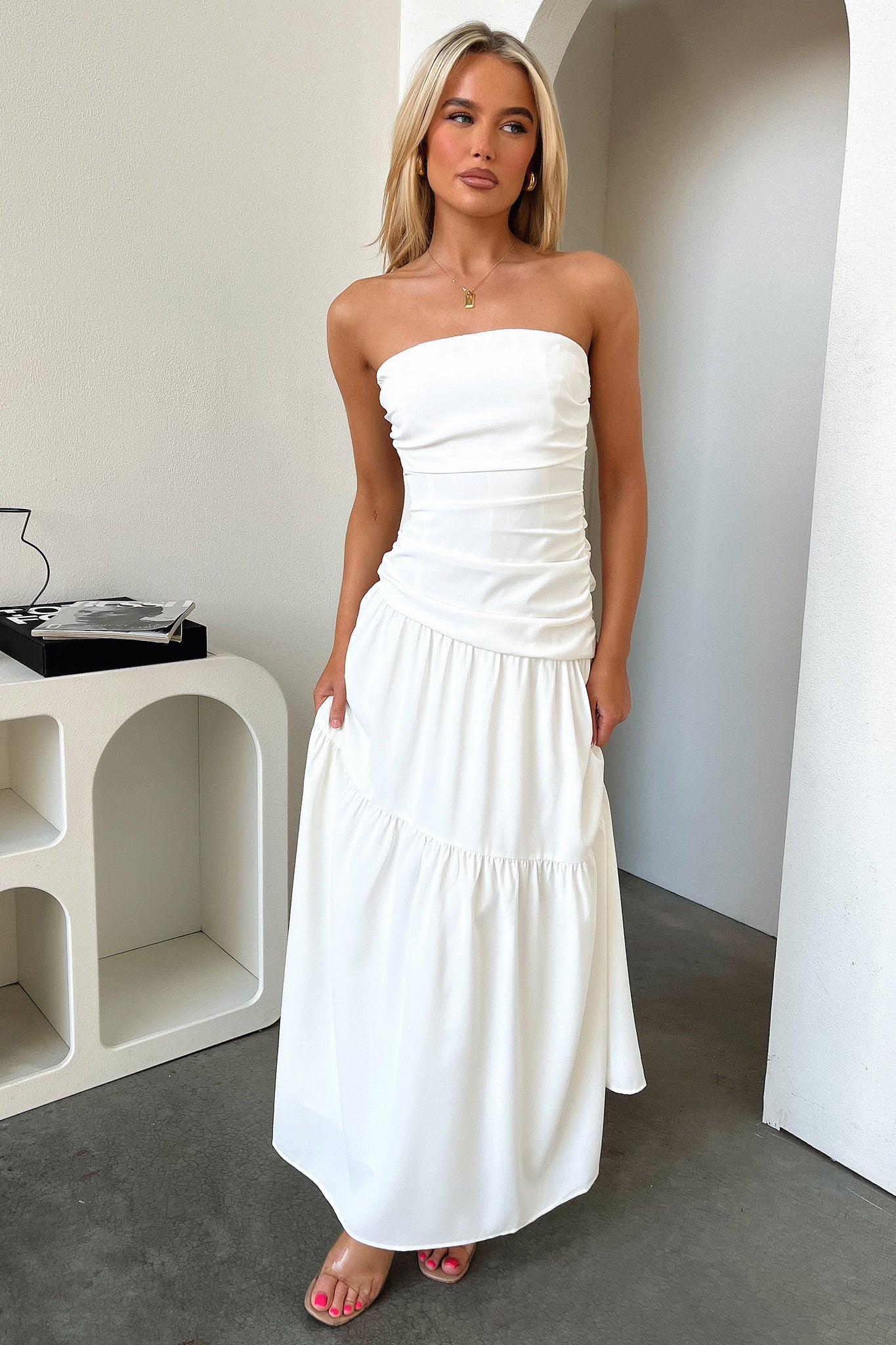 Charlotte Strapless Maxi Dress - White