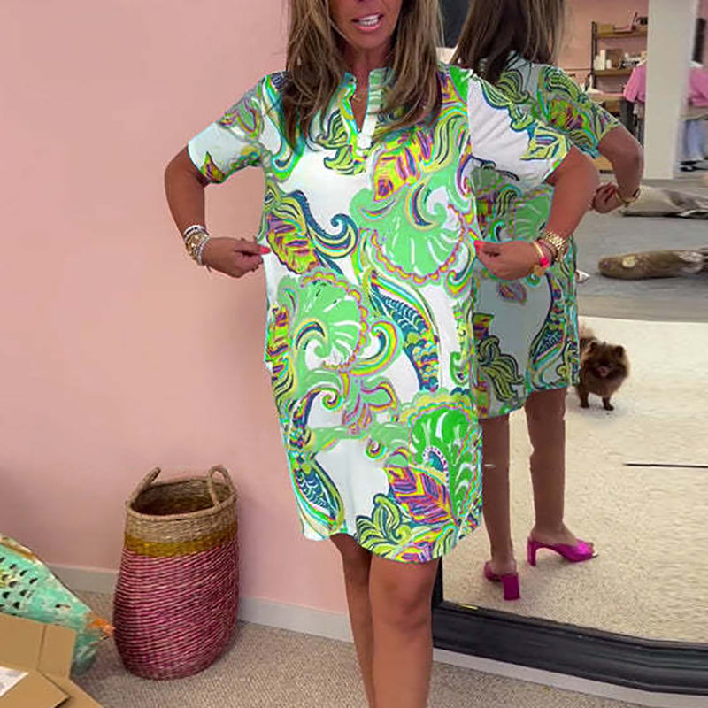 Chloe™ | Sunset Whirl V-Neck Dress
