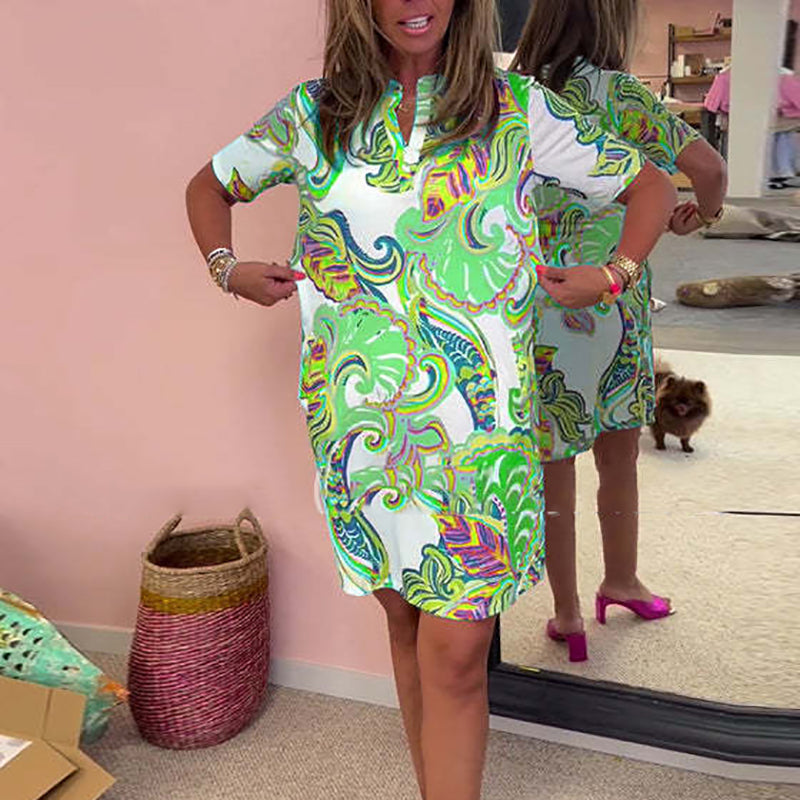 Chloe™ | Sunset Whirl V-Neck Dress