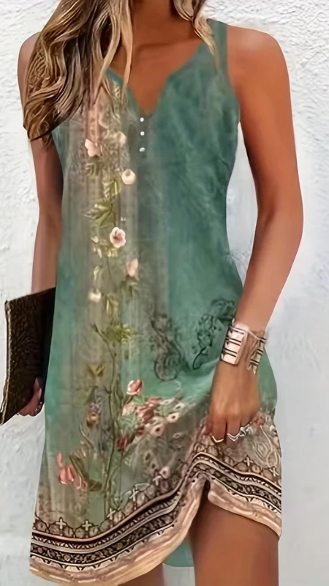 Floral Print Notched Dress