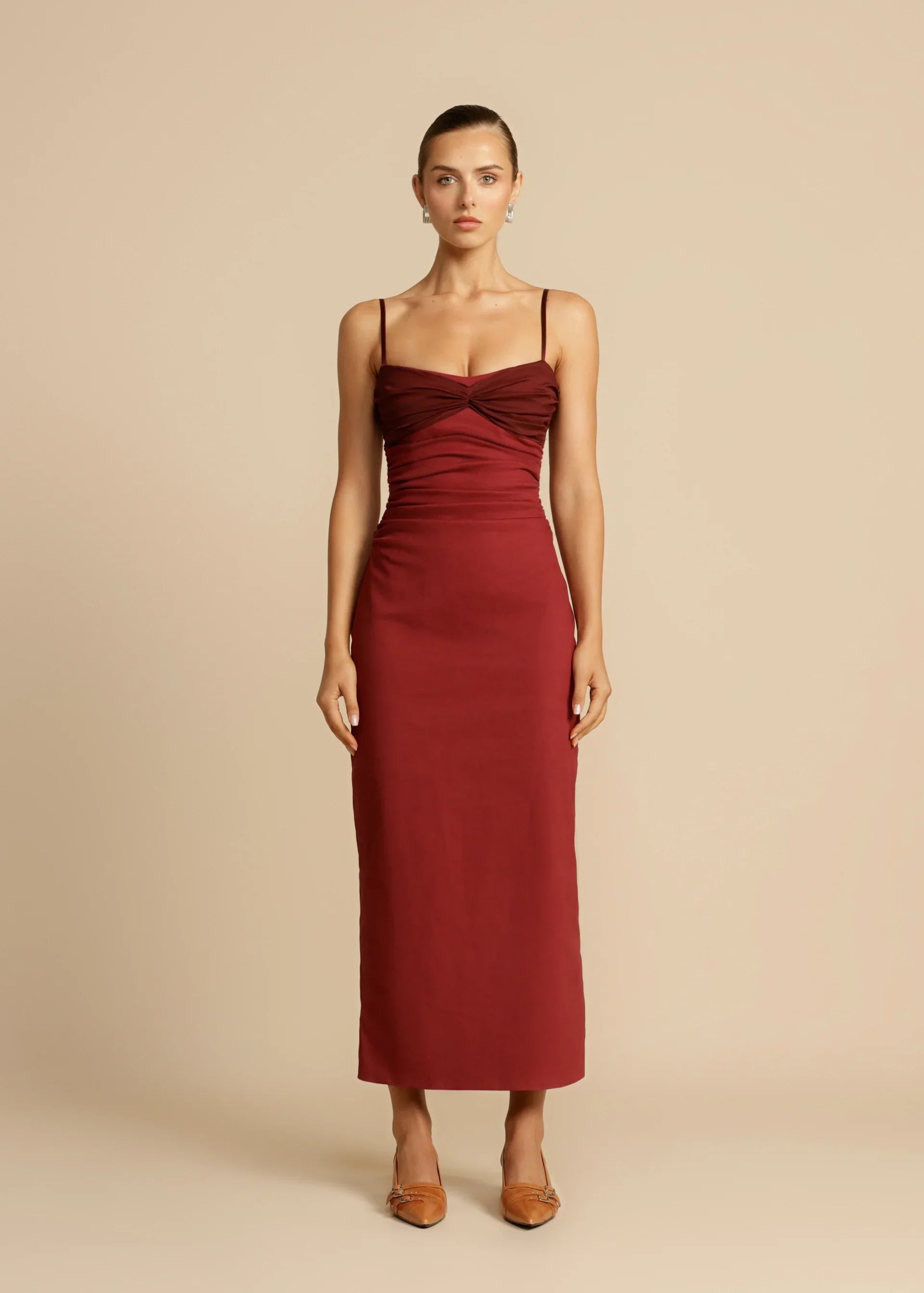 Sasha - Ruched Bodice Midi Dress