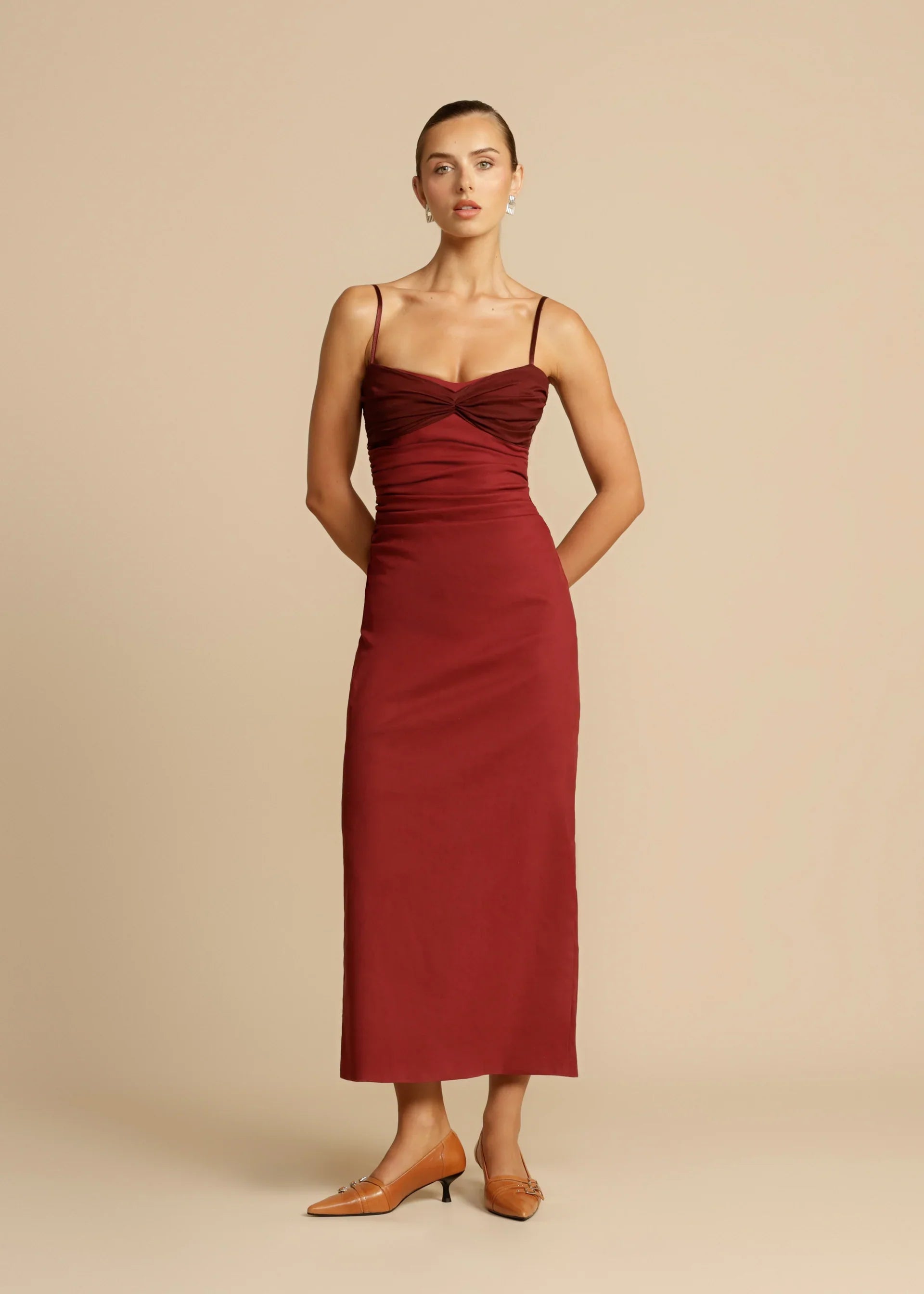 Sasha - Ruched Bodice Midi Dress