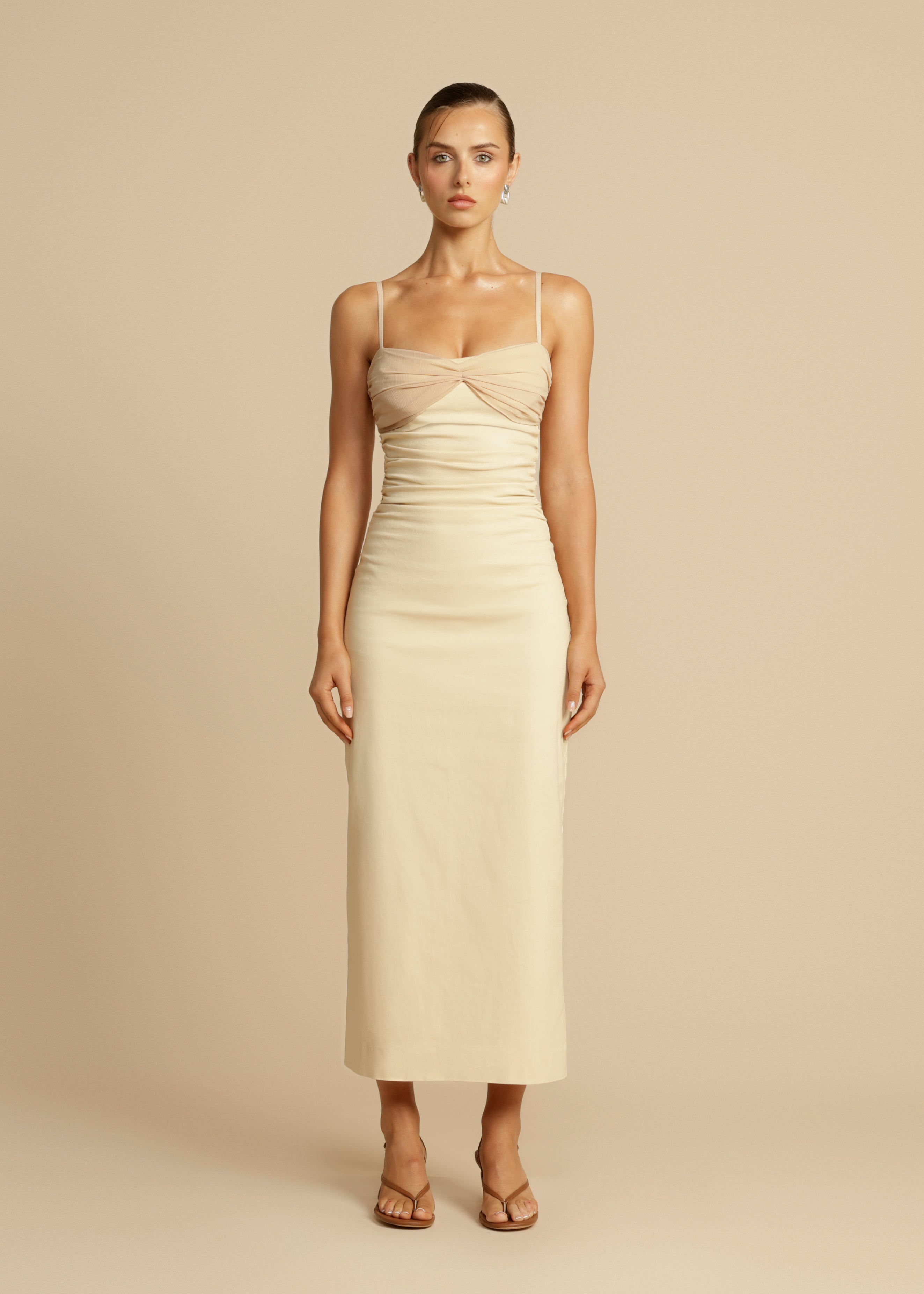 Sasha - Ruched Bodice Midi Dress