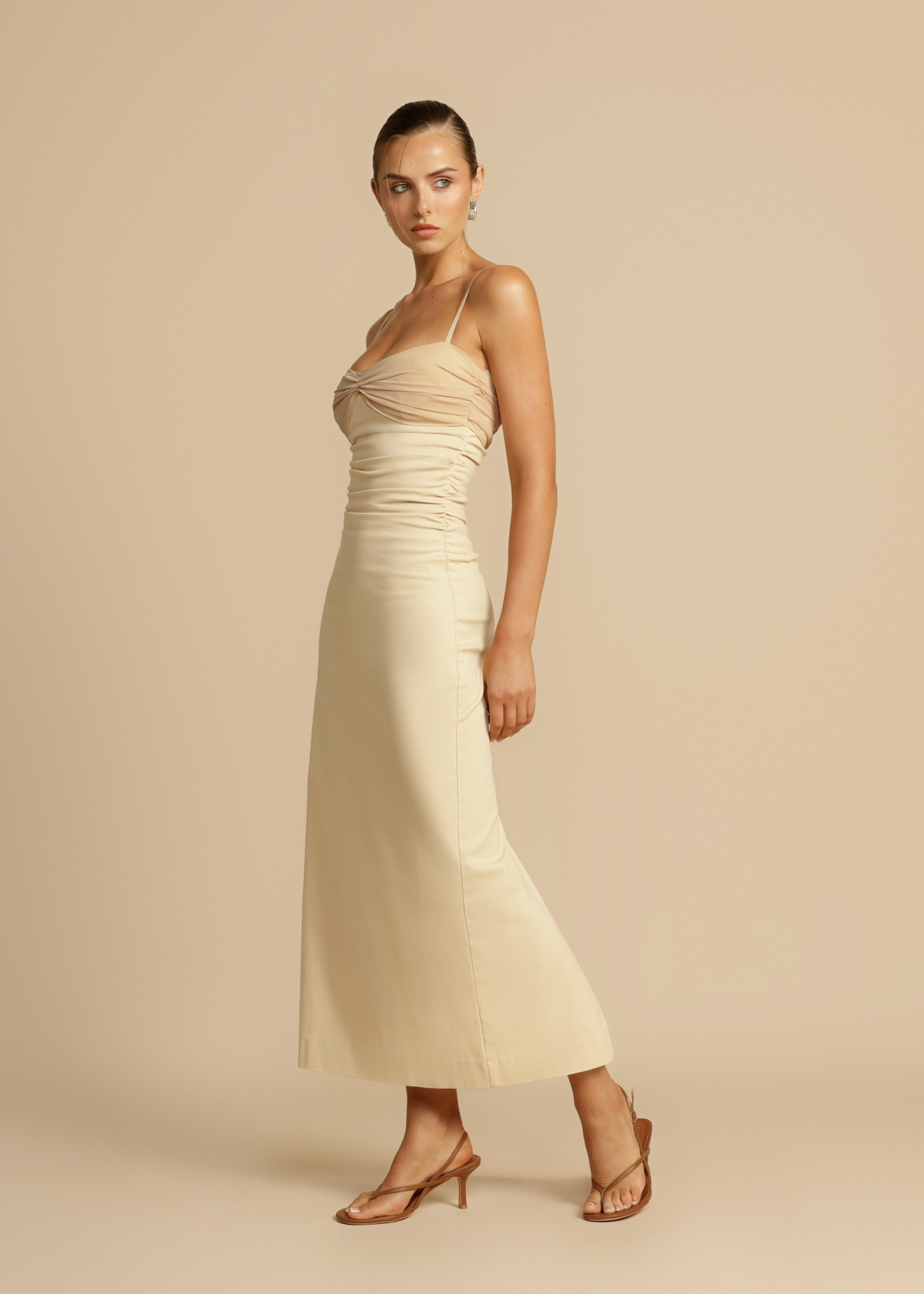Sasha - Ruched Bodice Midi Dress