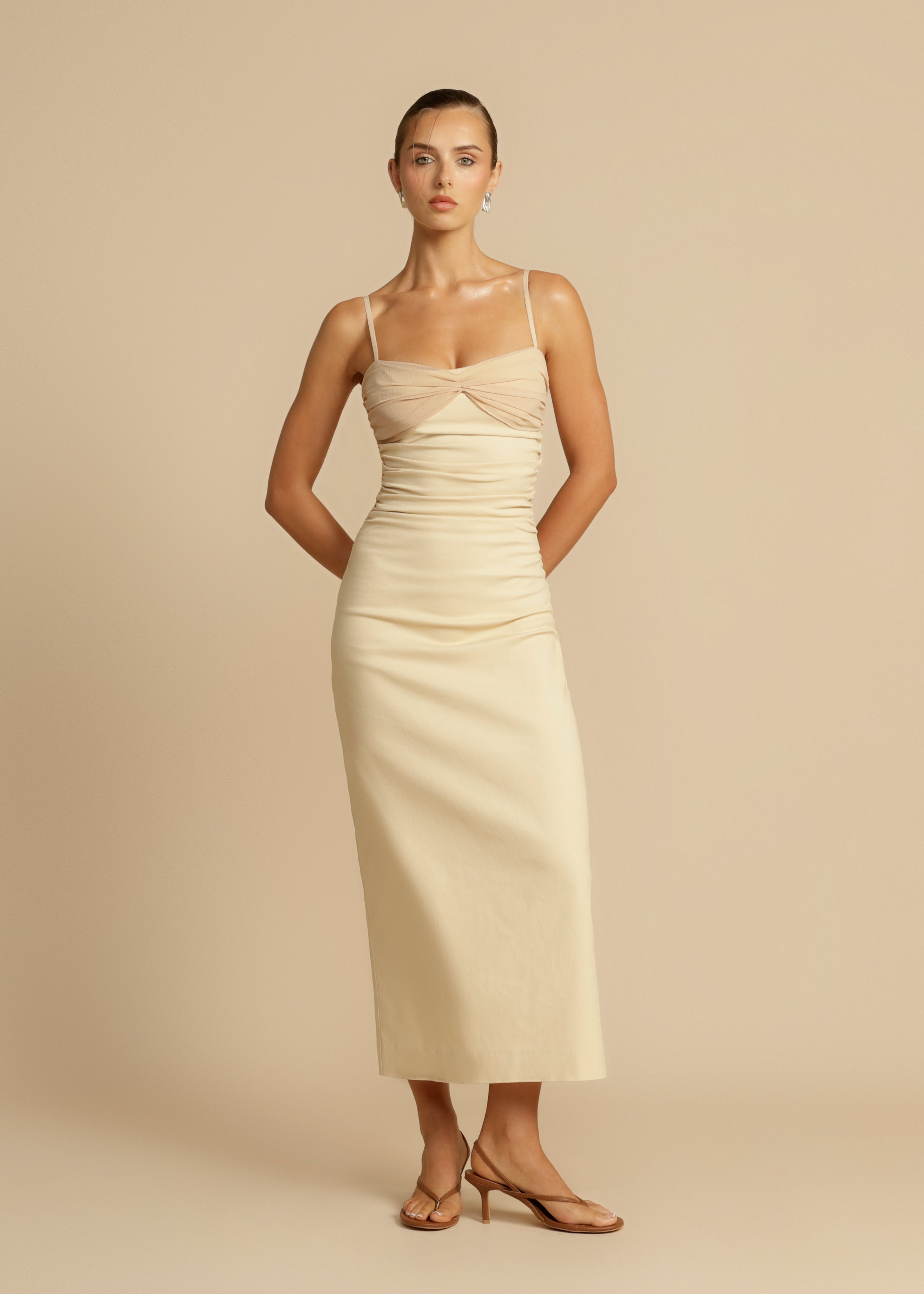 Sasha - Ruched Bodice Midi Dress