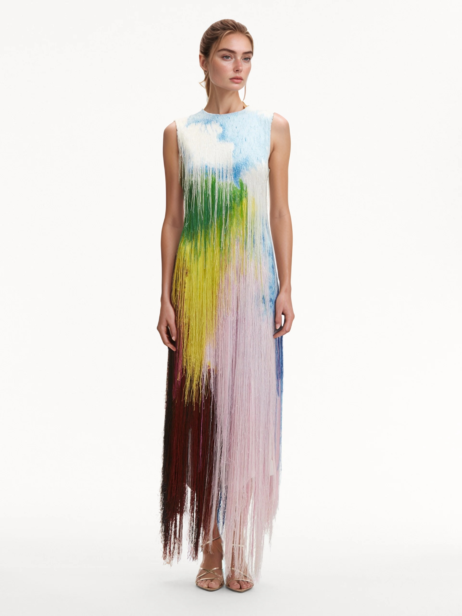 Abstract Brushstroke Fringe Cocktail Dress