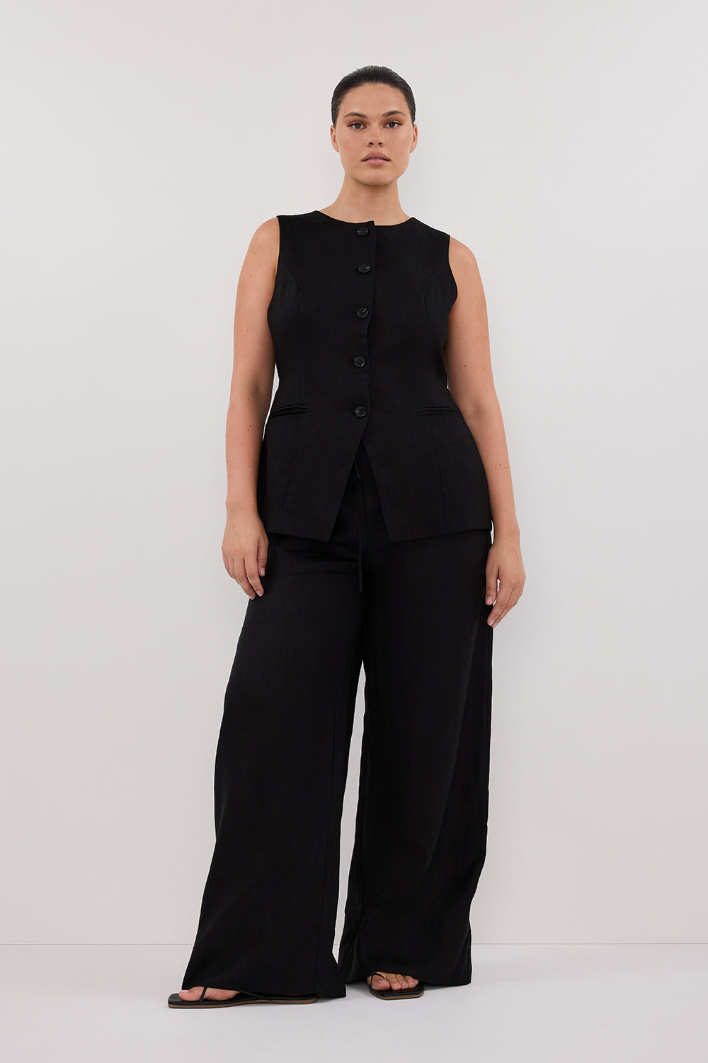 GINA BLACK LINEN ELASTIC WAIST PANT
