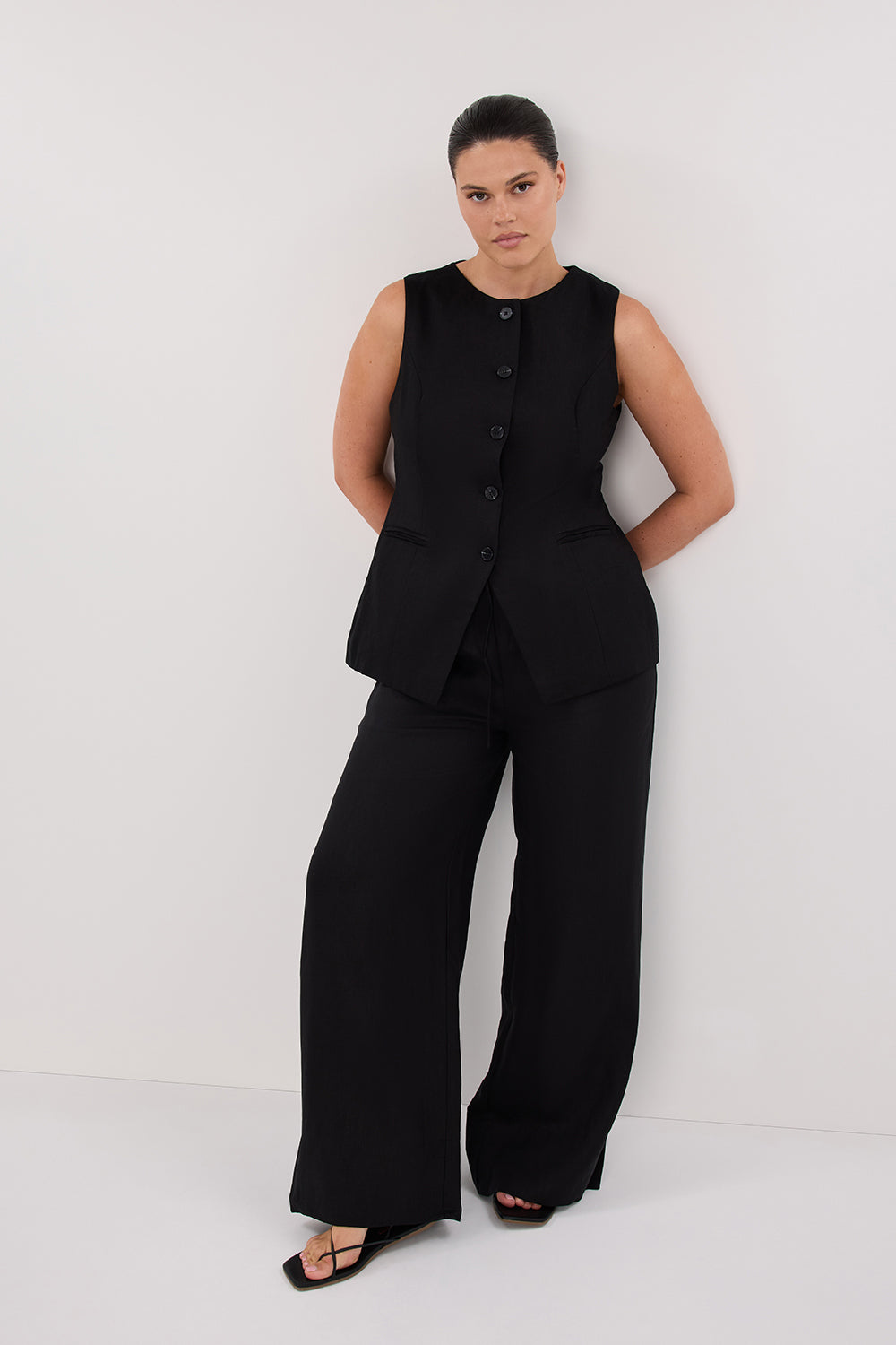 GINA BLACK LINEN ELASTIC WAIST PANT