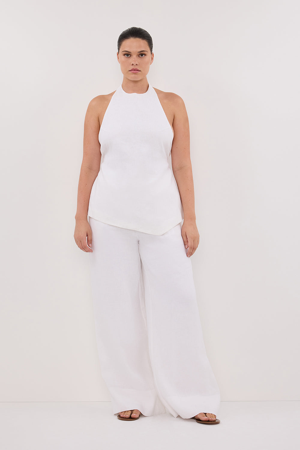 GINA WHITE LINEN ELASTIC WAIST PANT