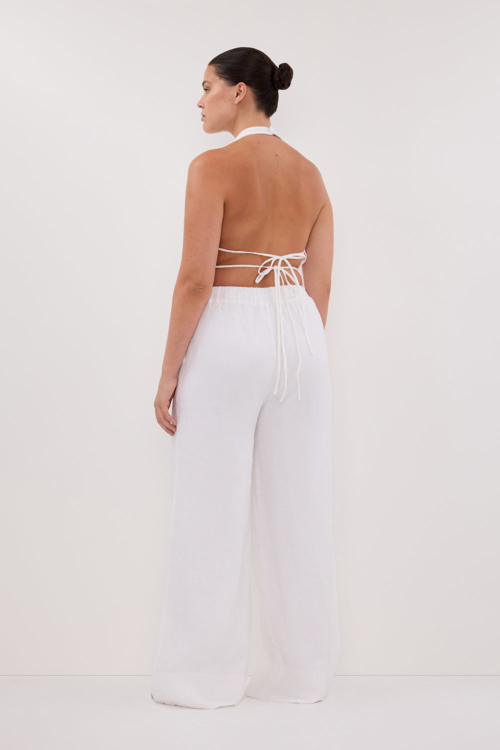 GINA WHITE LINEN ELASTIC WAIST PANT