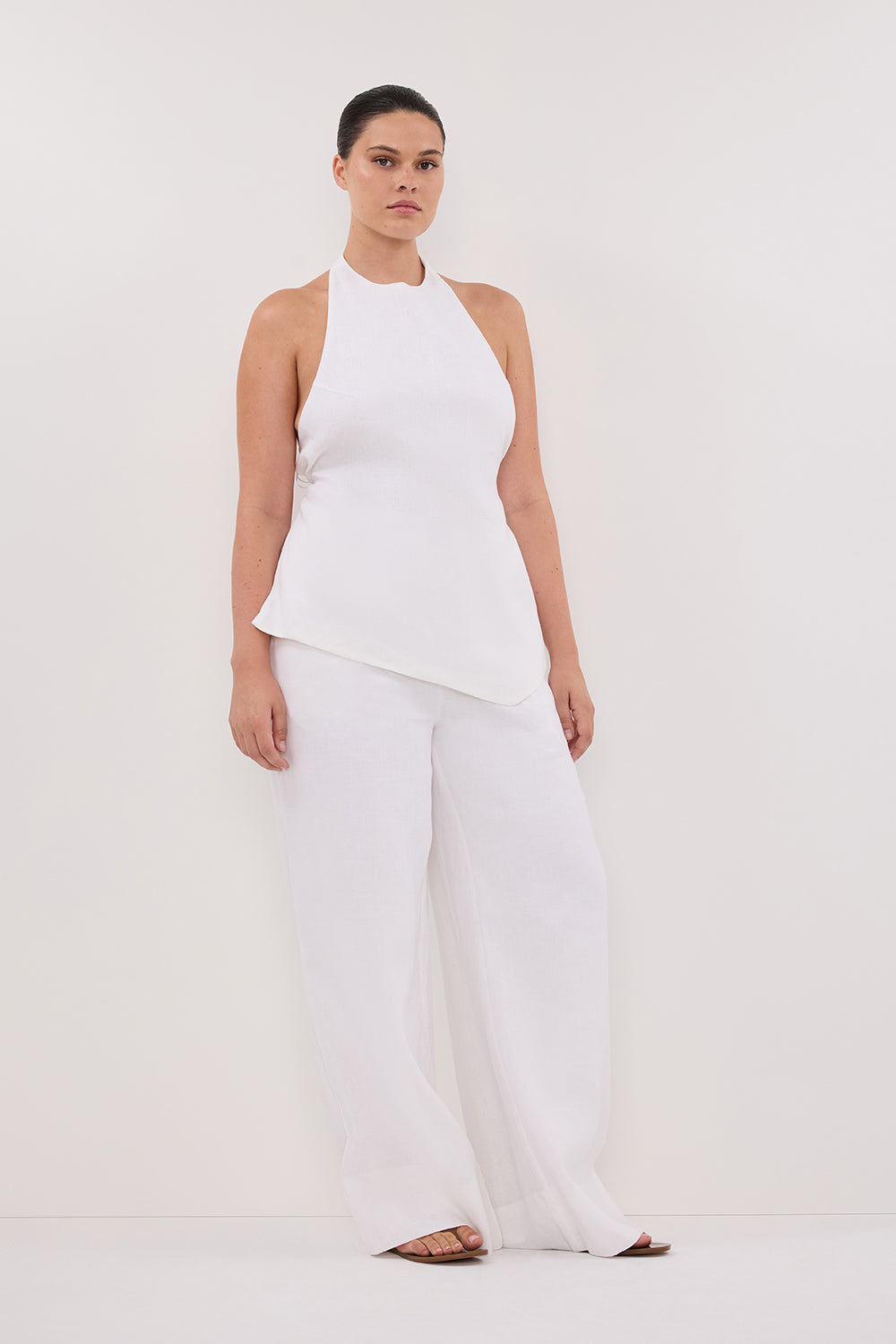 GINA WHITE LINEN ELASTIC WAIST PANT