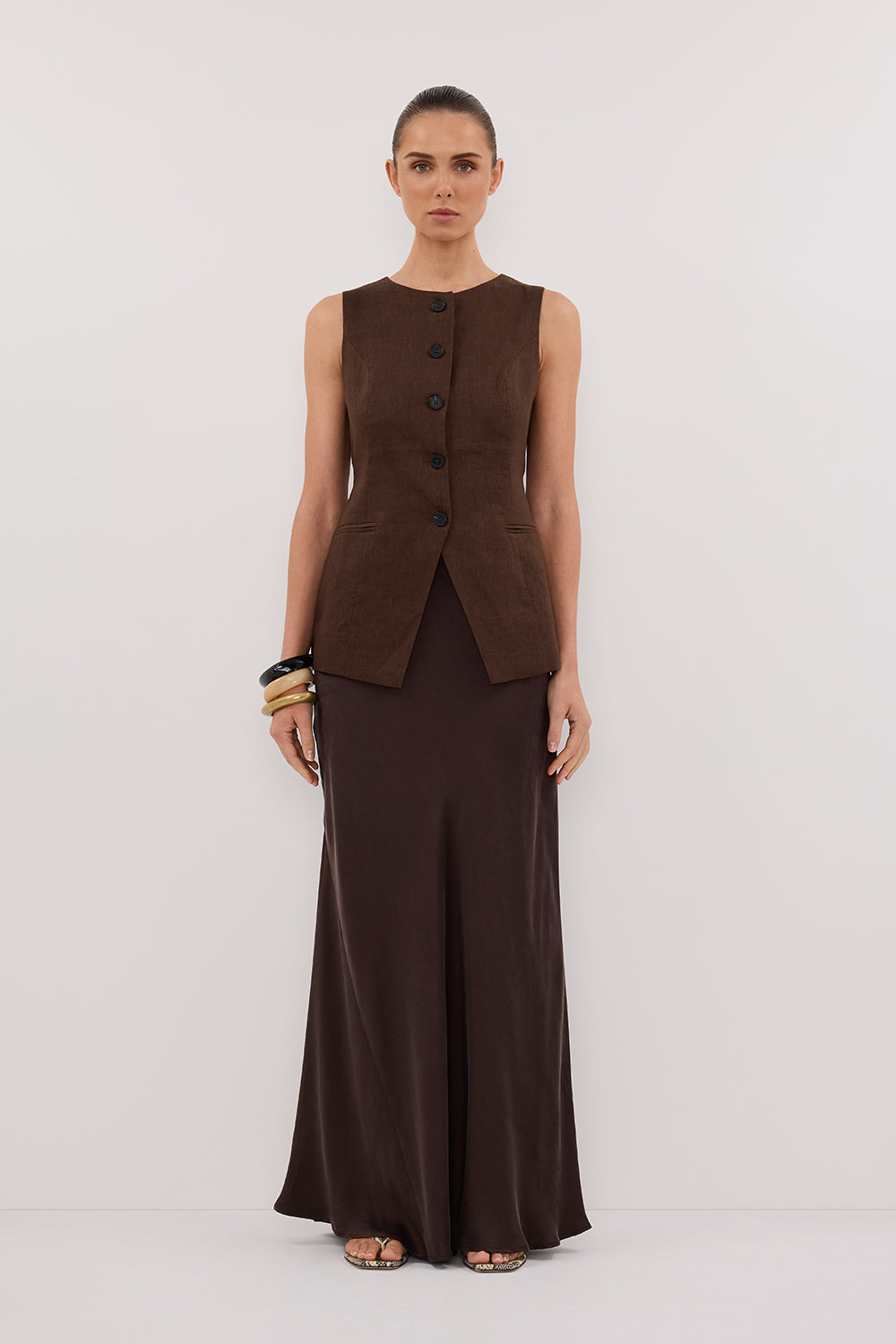 ALESSIA BITTER CHOC LINEN VEST