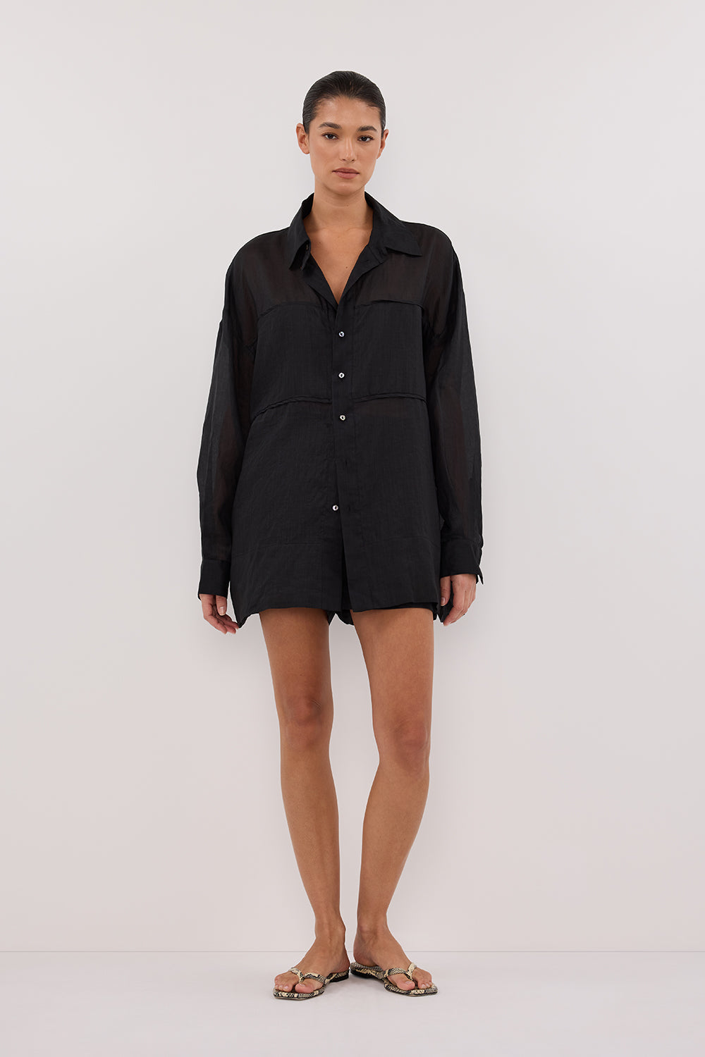 KAI BLACK OVERSIZED RAMIE SLEEVED SHIRT