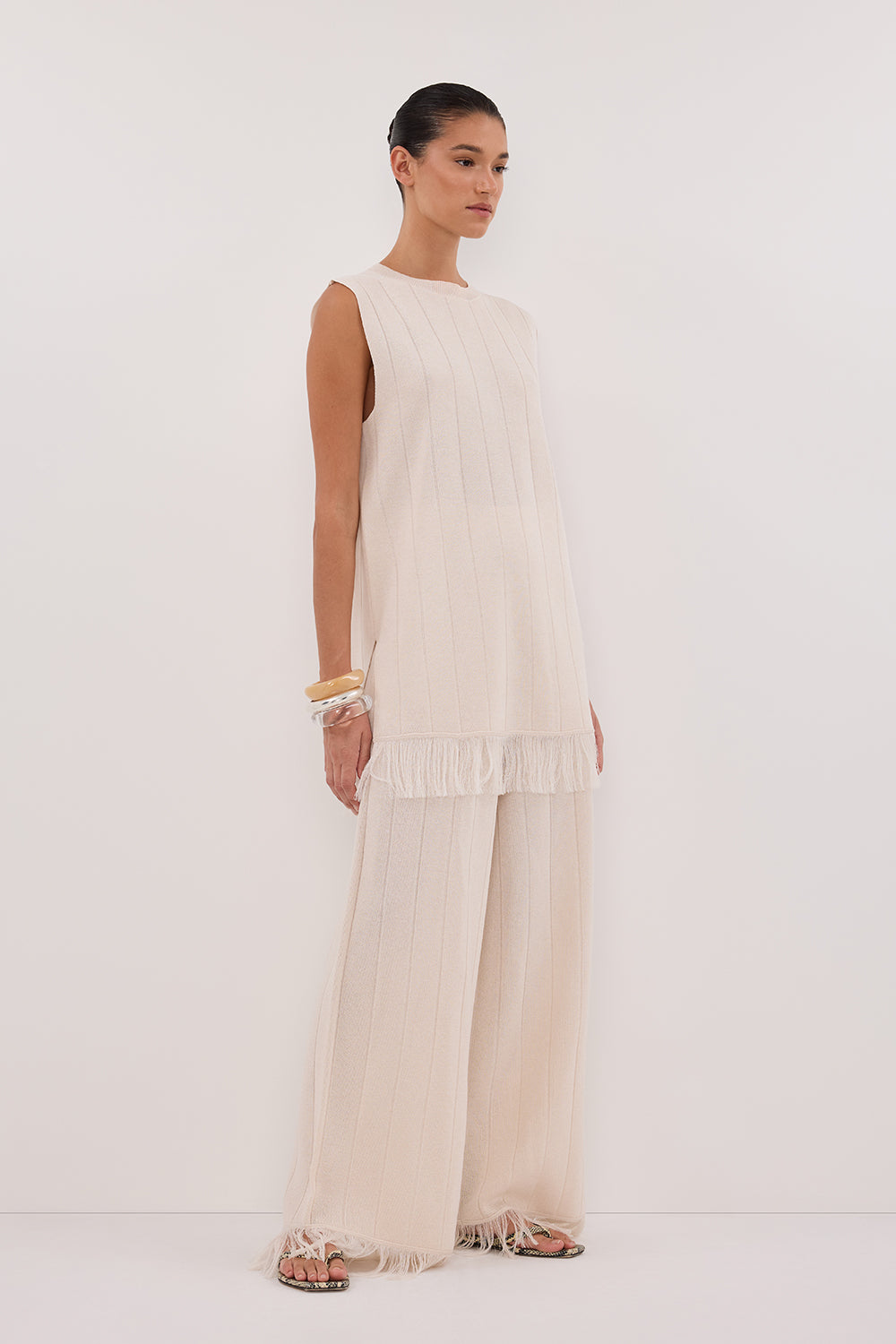 ARIA CREAM FRINGED TUNIC TOP
