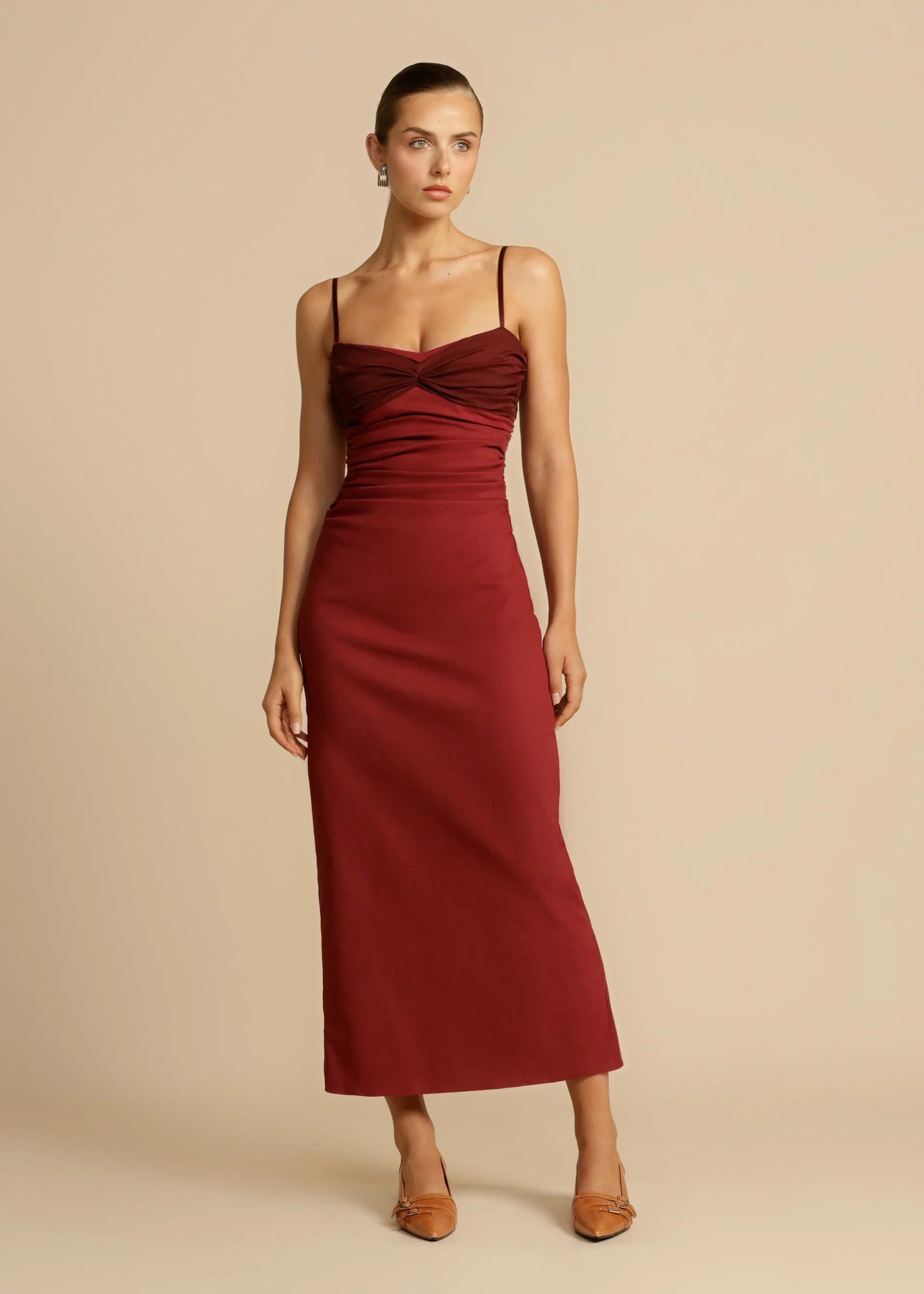 Sasha - Ruched Bodice Midi Dress